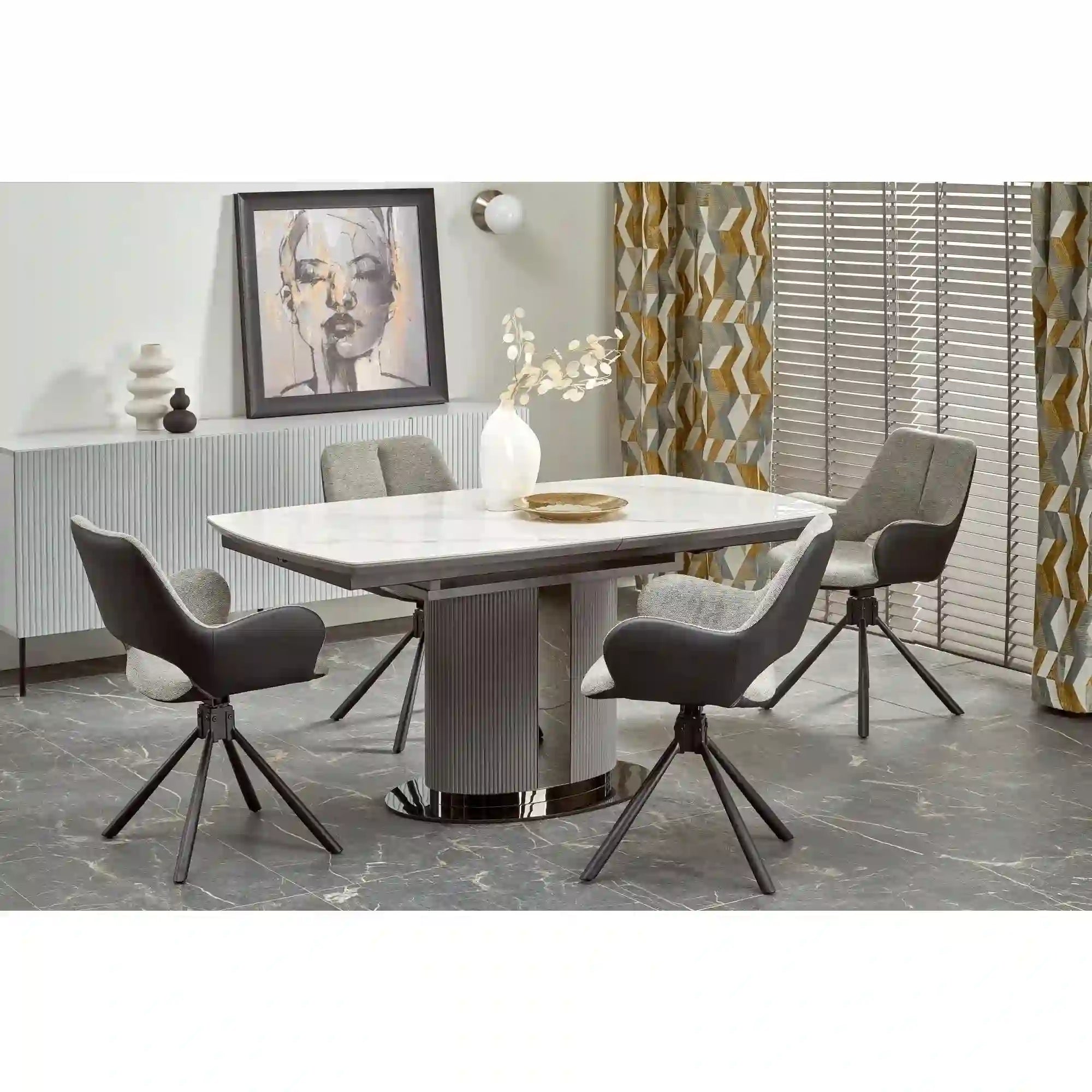 Masa extensibila DANCAN, alb/gri, 160-220x90x76 cm