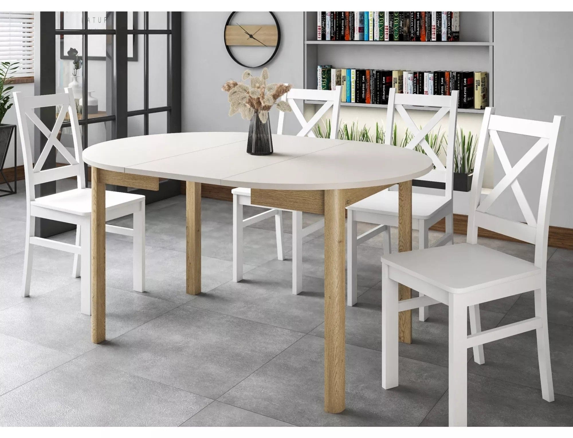 Masa extensibila DANTE, casmir/stejar, PAL laminat, 102/144x102x75 cm