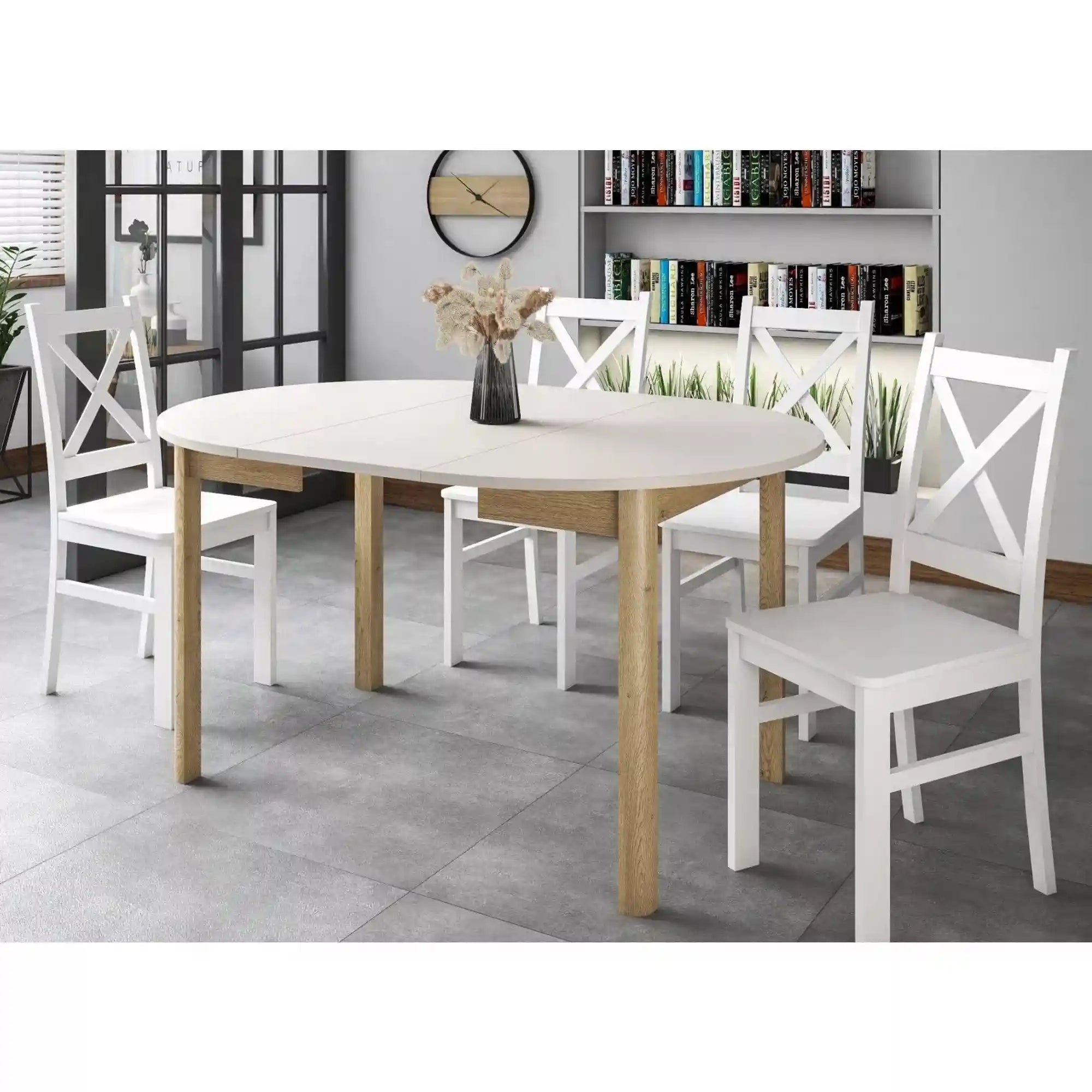 Masa extensibila DANTE, casmir/stejar, PAL laminat, 102/144x102x75 cm