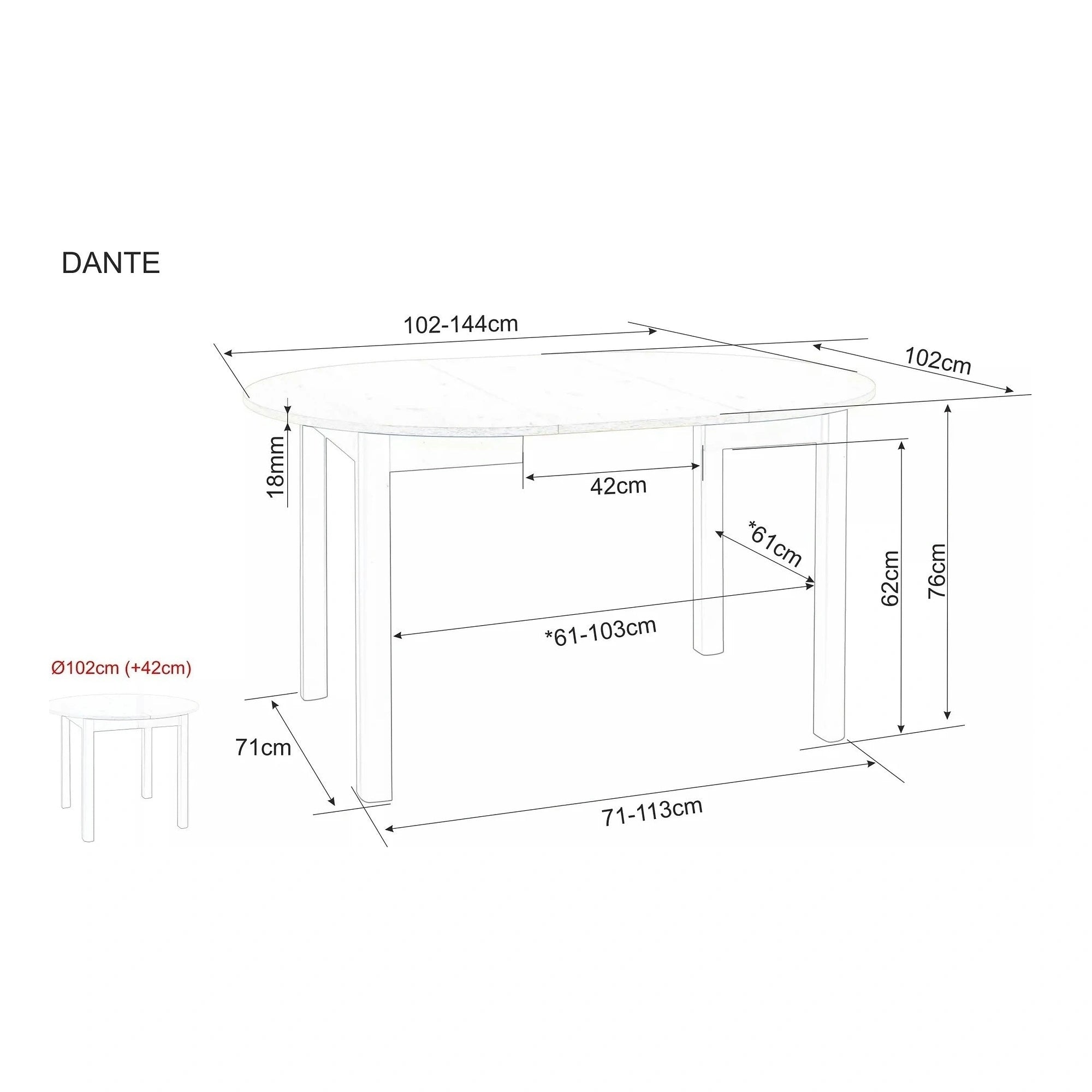 Masa extensibila DANTE, stejar artisan/negru mat, PAL laminat, 102/142x102x75 cm