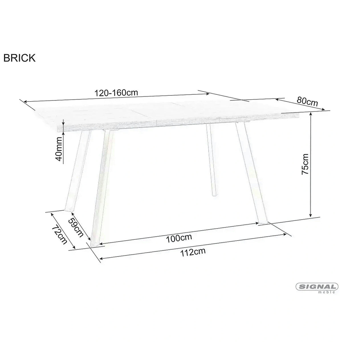 Masa extensibila de bucatarie BRICK, stejar artisan/negru, 120/160x80x75 cm