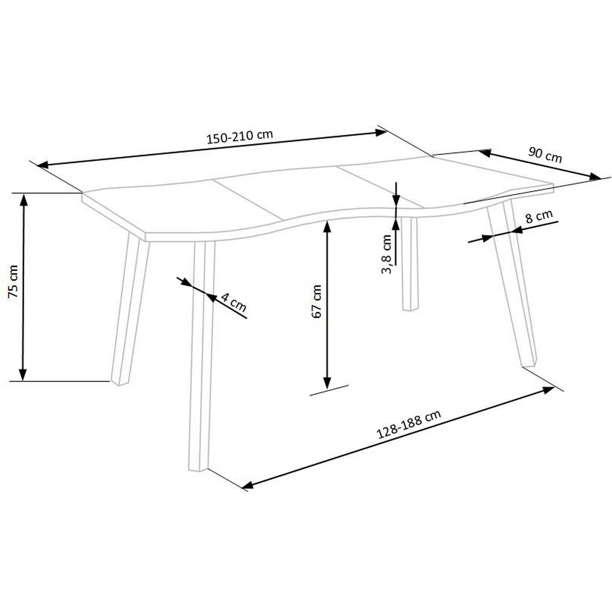 Masa extensibila DICKSON, stejar natural/negru, 150/210x90x75 cm