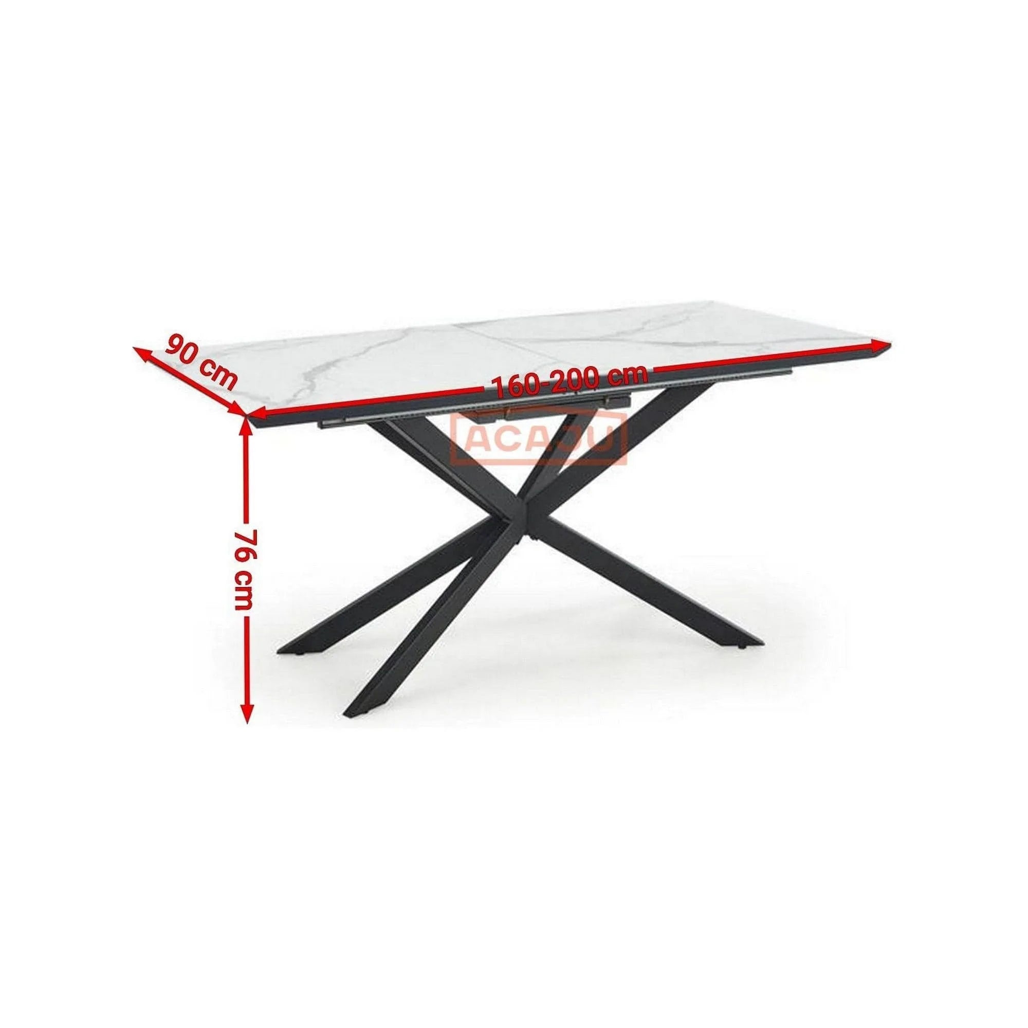 Masa extensibila DIESEL, alb cu efect de marmura/negru, 160/200x90x76 cm