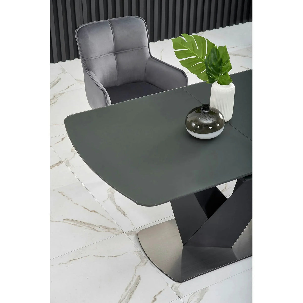 Masa extensibila din sticla/otel PATRIZIO, negru, 160/200x90x77 cm