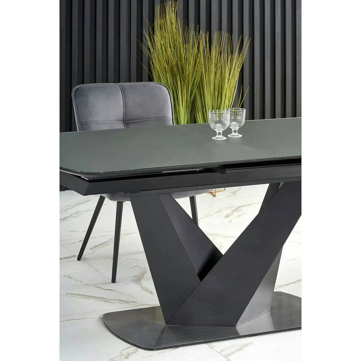 Masa extensibila din sticla/otel PATRIZIO, negru, 160/200x90x77 cm
