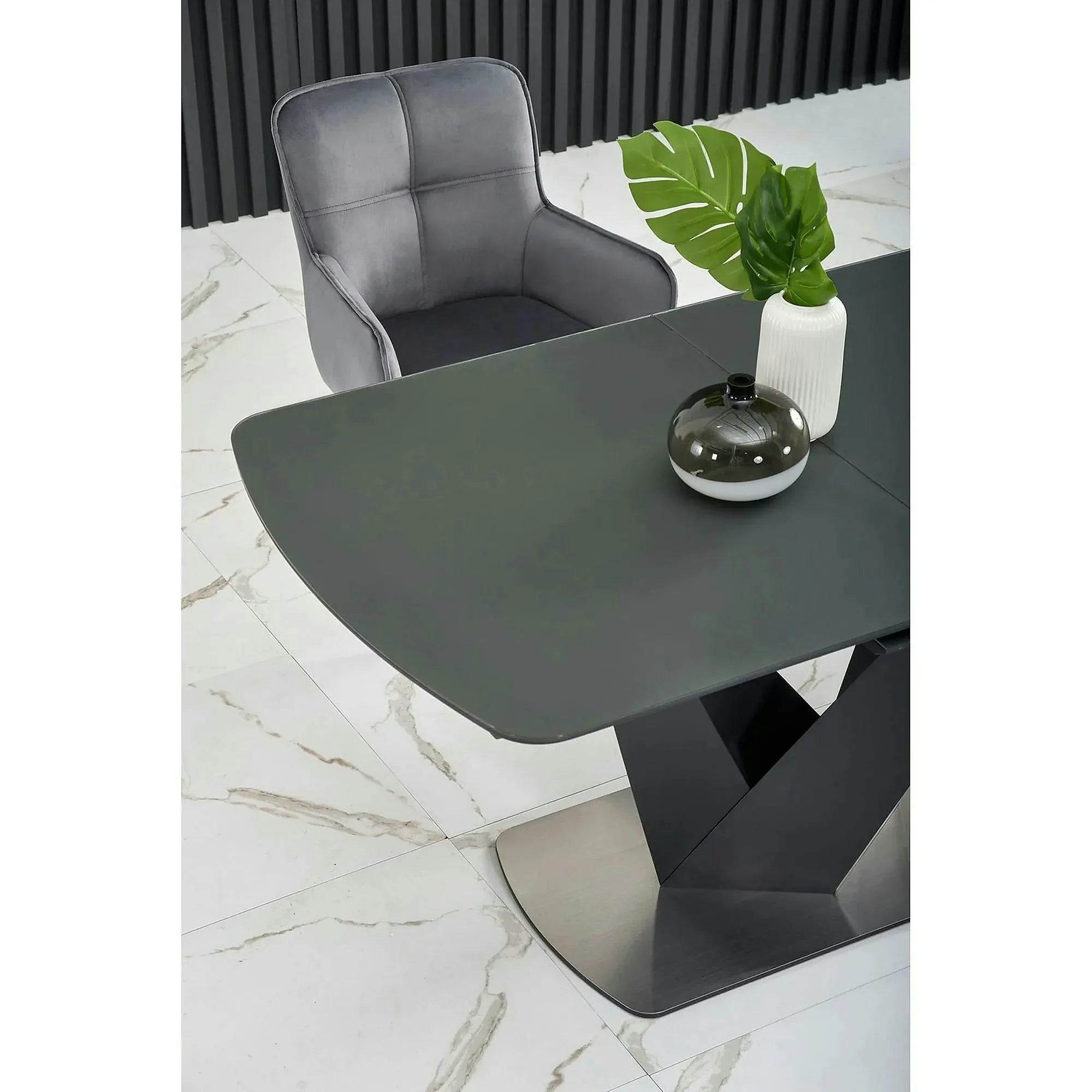 Masa extensibila din sticla/otel PATRIZIO, negru, 160/200x90x77 cm