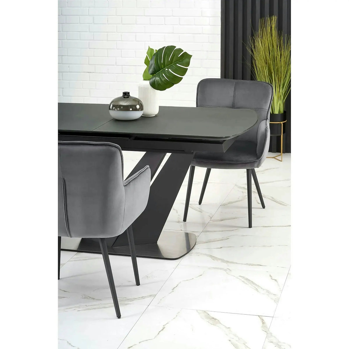 Masa extensibila din sticla/otel PATRIZIO, negru, 160/200x90x77 cm