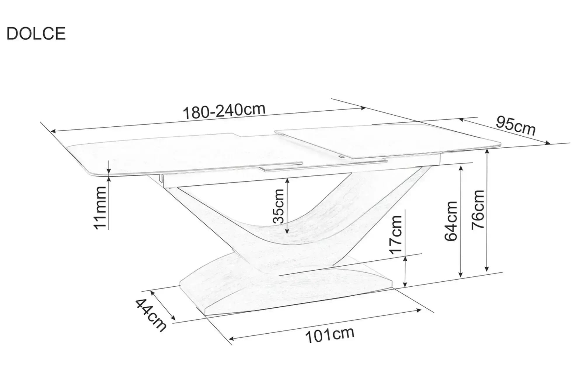 Masa extensibila DOLCE, alb cu efect de marmura/stejar, 180/240x95x76 cm