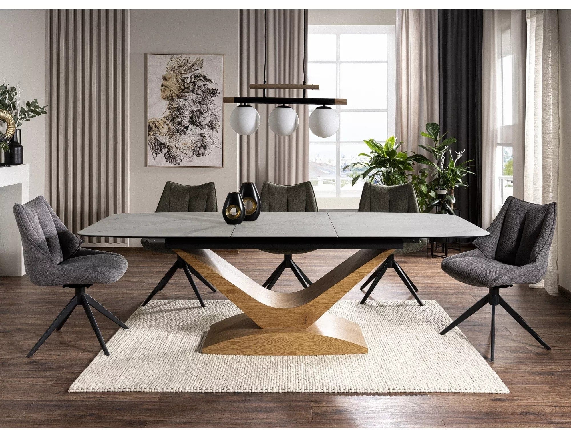 Masa extensibila DOLCE, alb cu efect de marmura/stejar, 180/240x95x76 cm