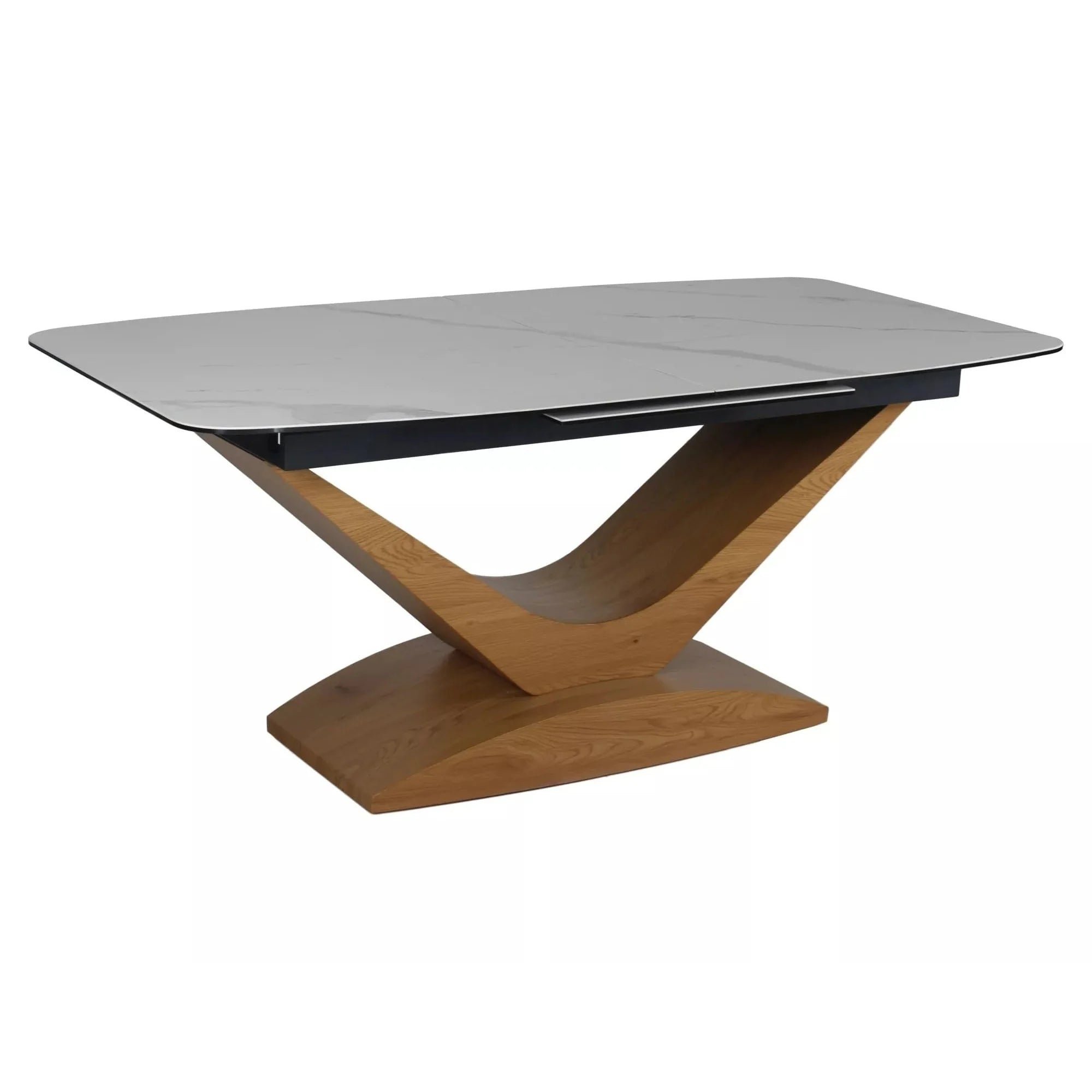 Masa extensibila DOLCE, alb cu efect de marmura/stejar, 180/240x95x76 cm