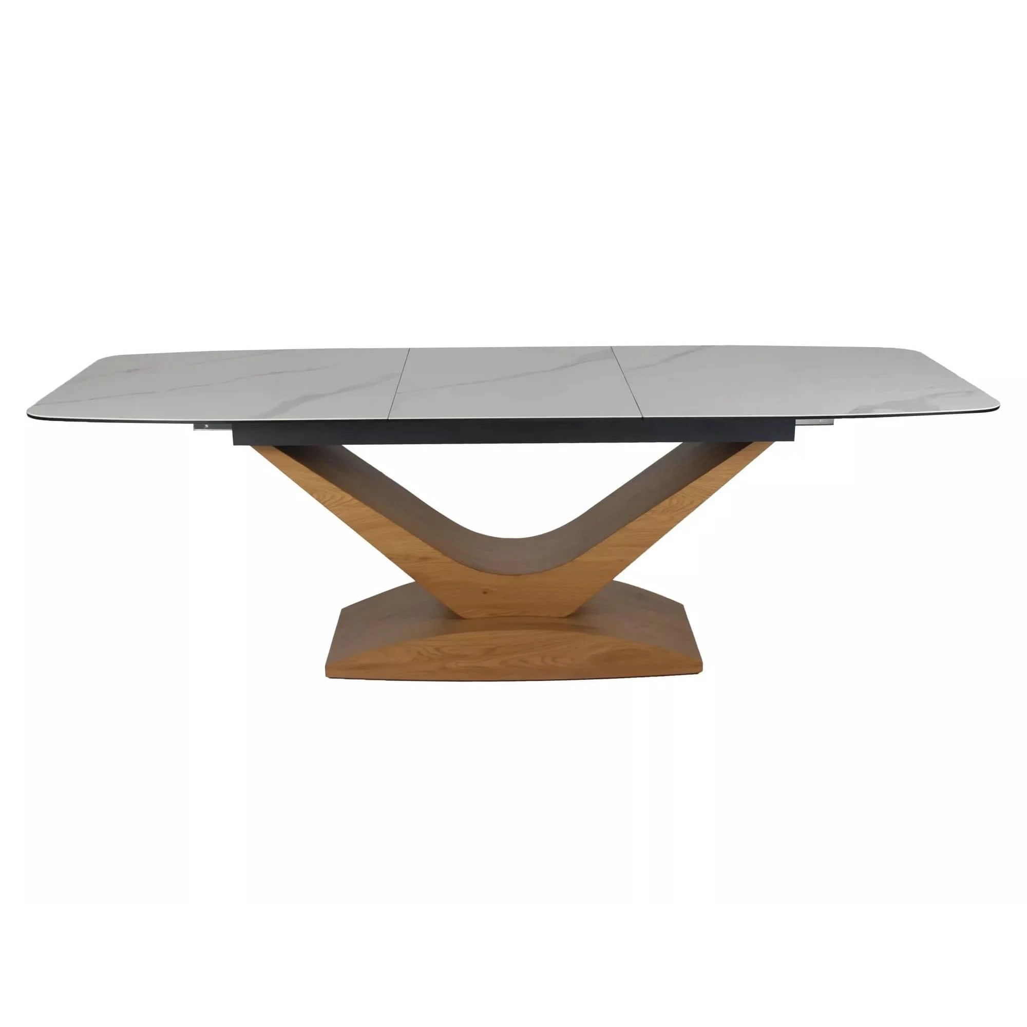 Masa extensibila DOLCE, alb cu efect de marmura/stejar, 180/240x95x76 cm