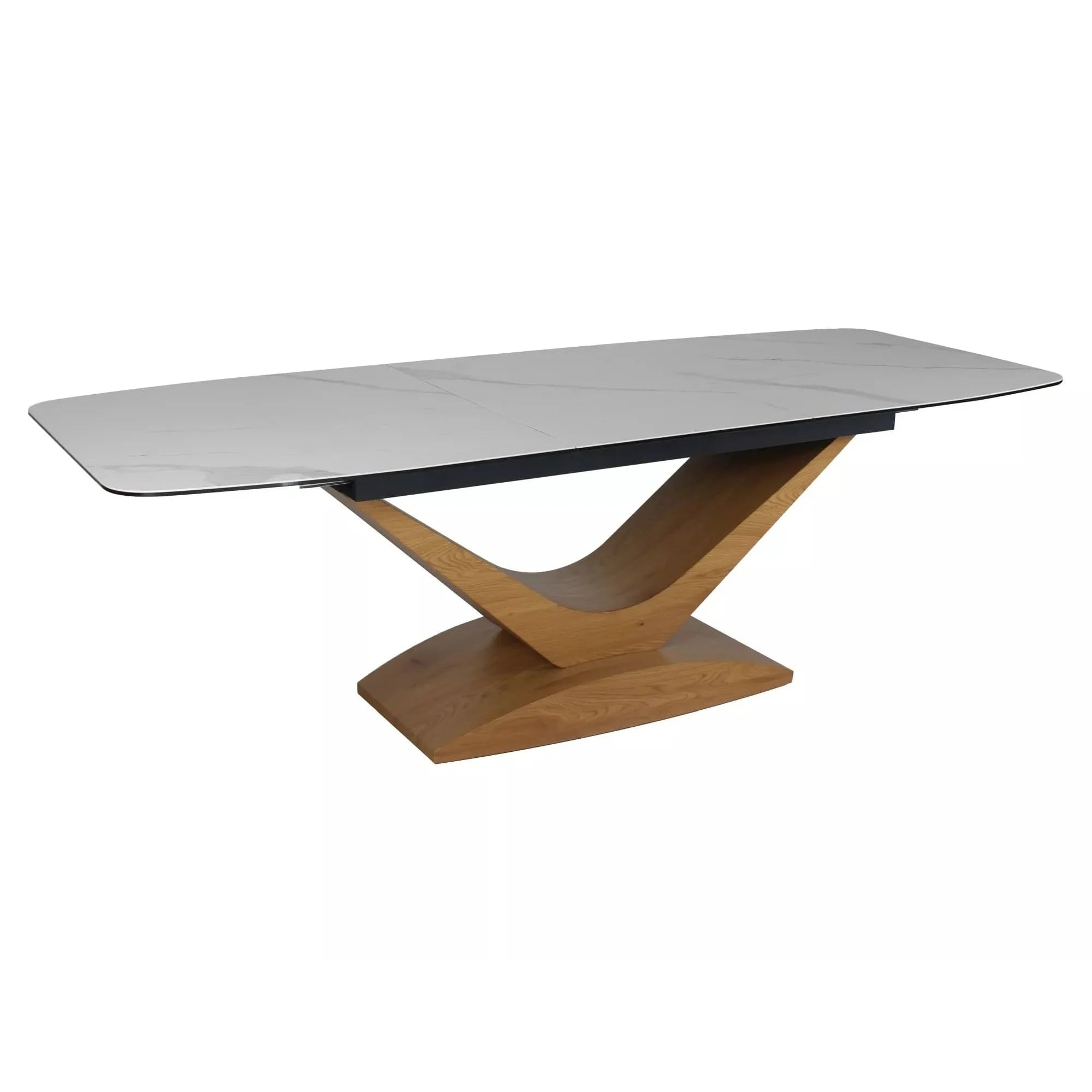 Masa extensibila DOLCE, alb cu efect de marmura/stejar, 180/240x95x76 cm