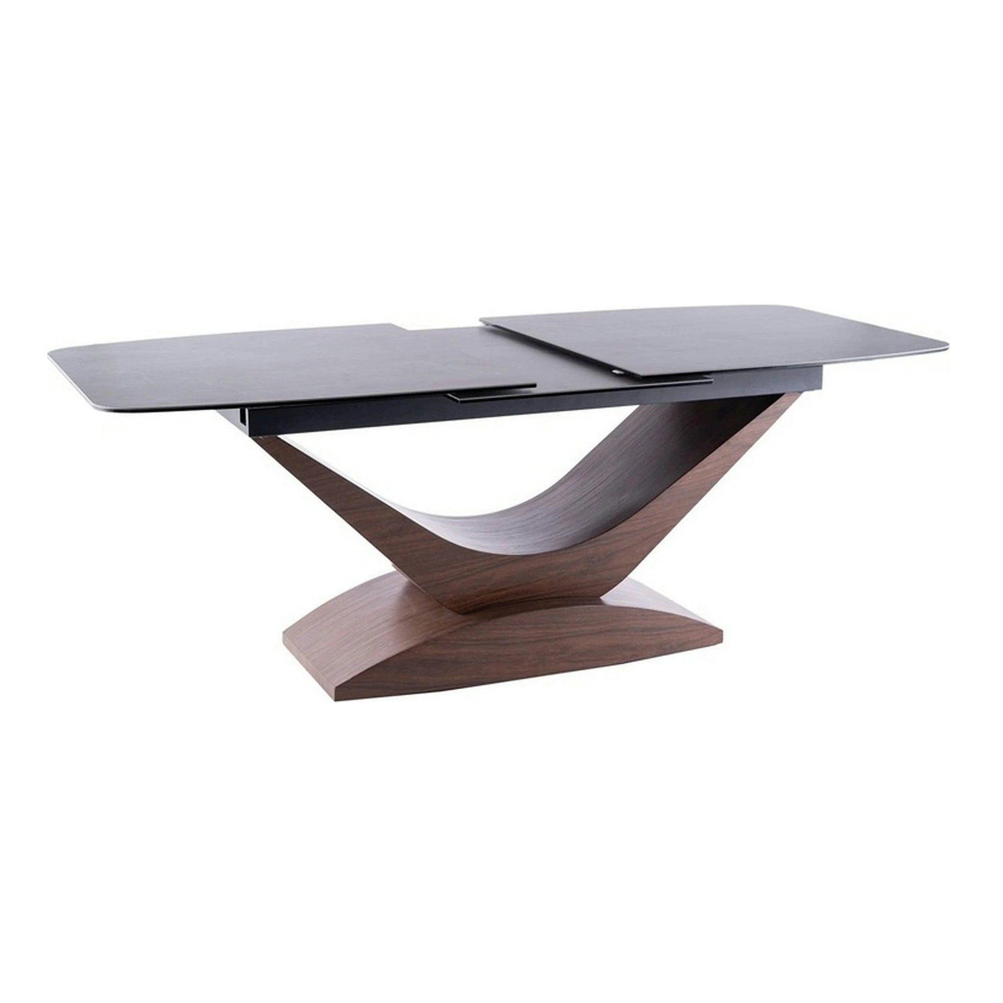 Masa extensibila DOLCE, sticla/ceramica, gri mat/nuc, 180-240x95x76 cm