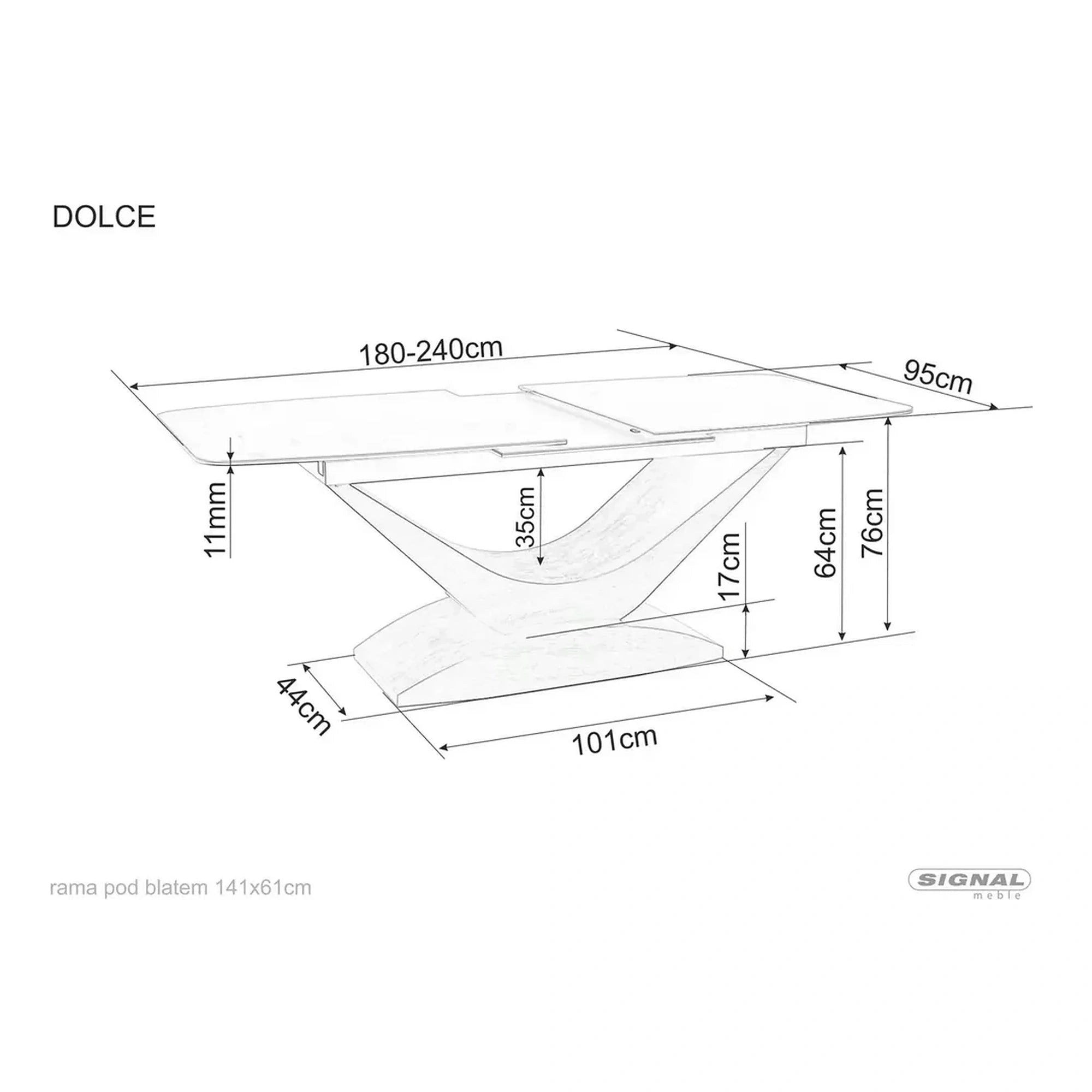 Masa sticla securizata DOLCE, gri mat/nuc, 180-240x95x76 cm