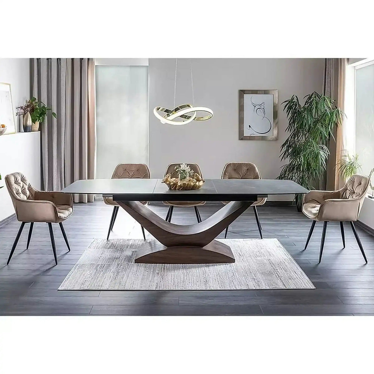 Masa sticla securizata DOLCE, gri mat/nuc, 180-240x95x76 cm