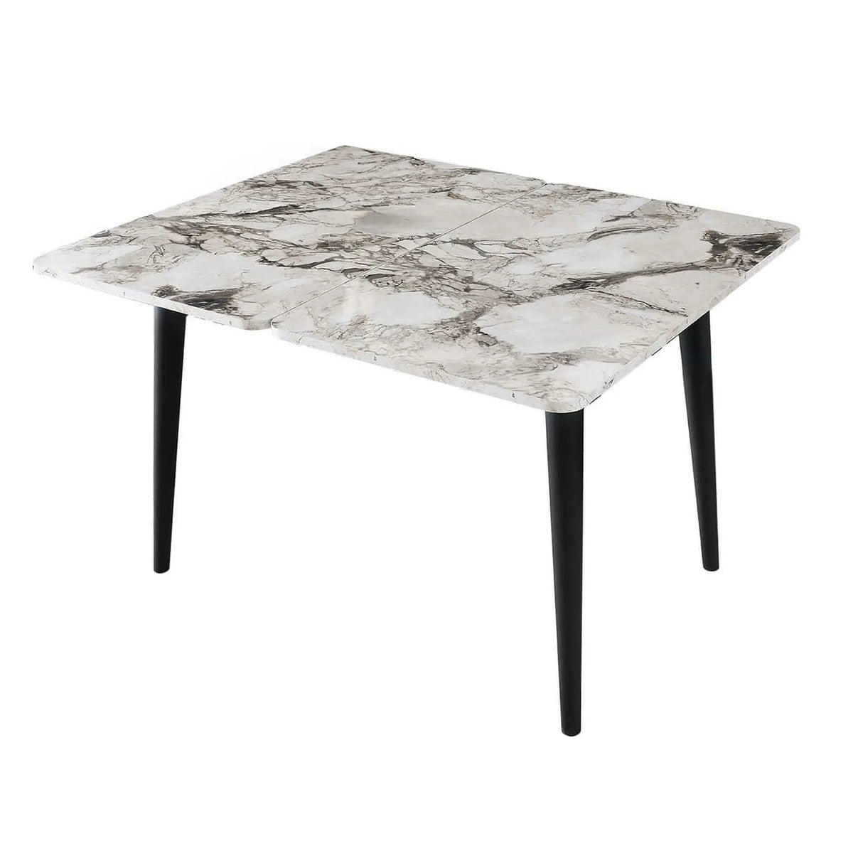 Masa extensibila DOLUNAY 1281, alb cu efect de marmura, PAL melaminat/metal, 100/120x60/100x75 cm