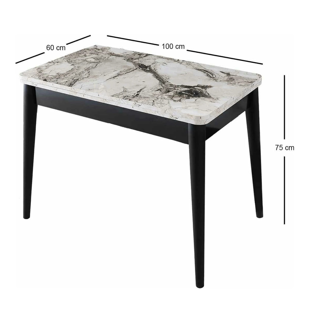 Masa extensibila DOLUNAY 1281, alb cu efect de marmura, PAL melaminat/metal, 100/120x60/100x75 cm