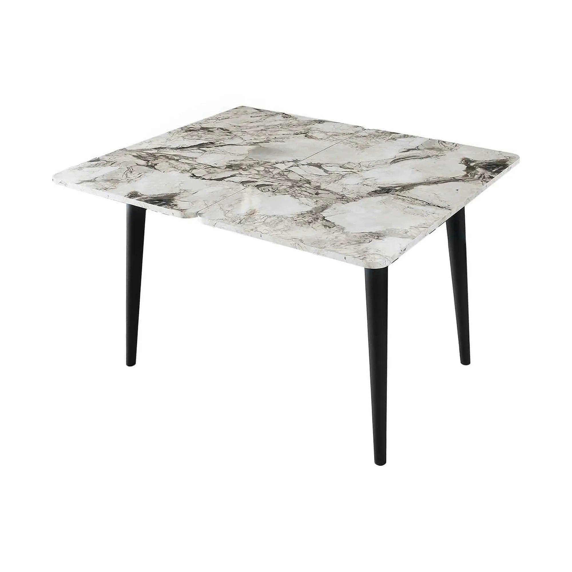 Masa extensibila DOLUNAY 1281, alb cu efect de marmura, PAL melaminat/metal, 100/120x60/100x75 cm