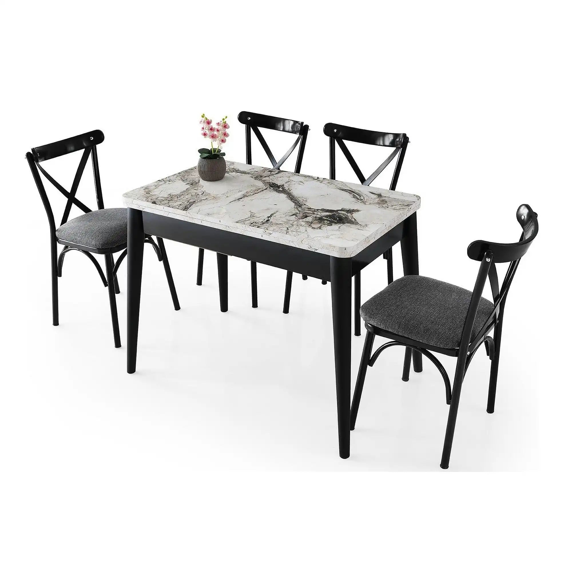 Masa extensibila DOLUNAY 1281, alb cu efect de marmura, PAL melaminat/metal, 100/120x60/100x75 cm