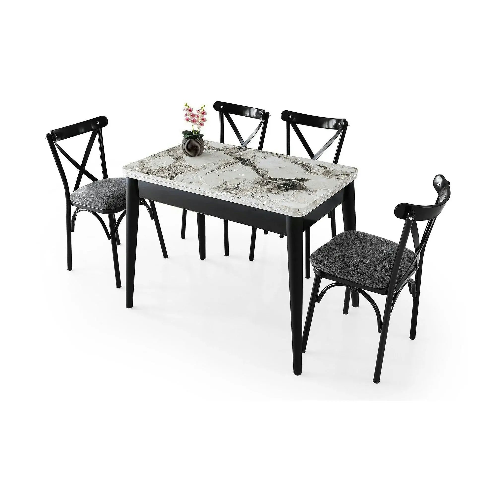 Masa extensibila DOLUNAY 1281, alb cu efect de marmura, PAL melaminat/metal, 100/120x60/100x75 cm