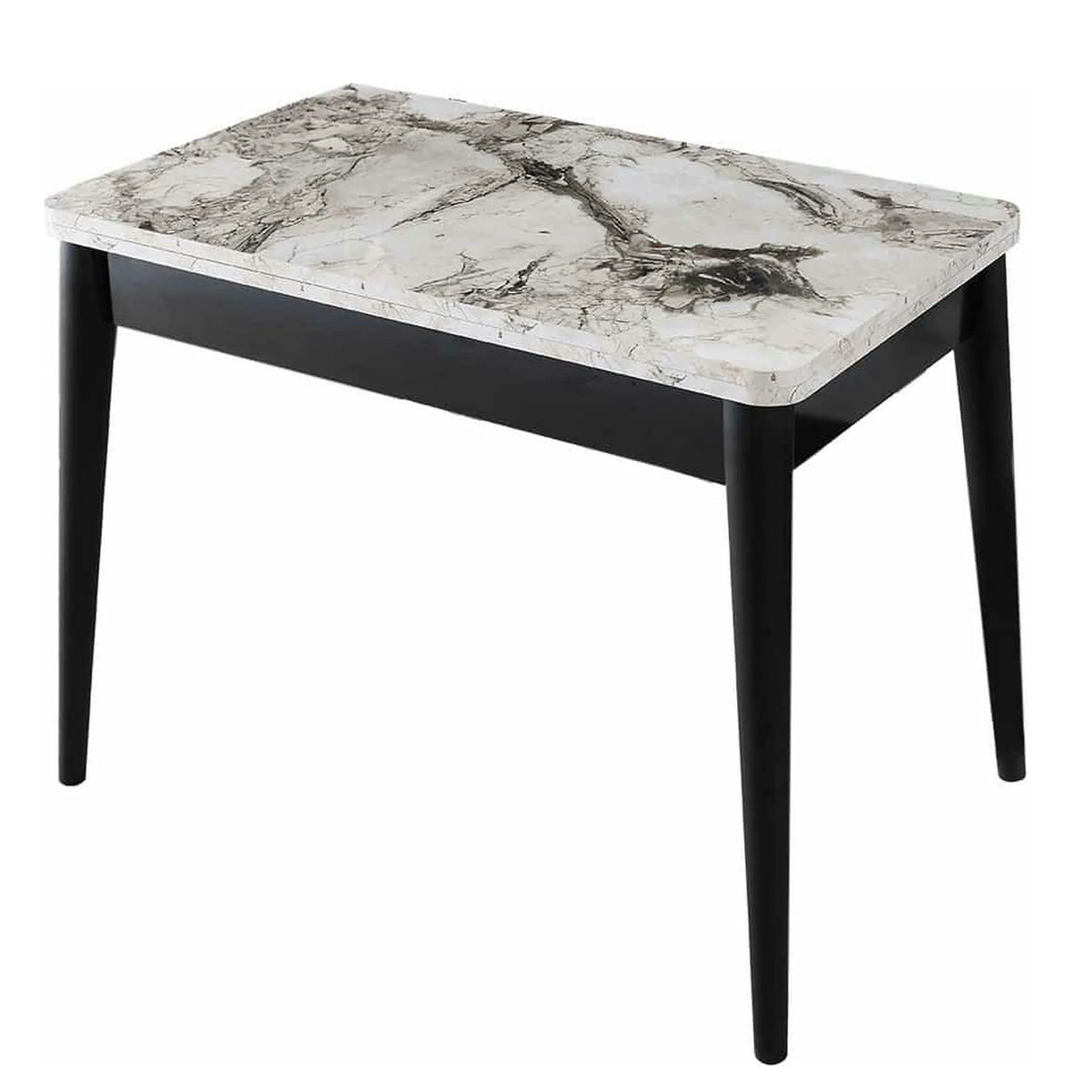 Masa extensibila DOLUNAY 1281, alb cu efect de marmura, PAL melaminat/metal, 100/120x60/100x75 cm