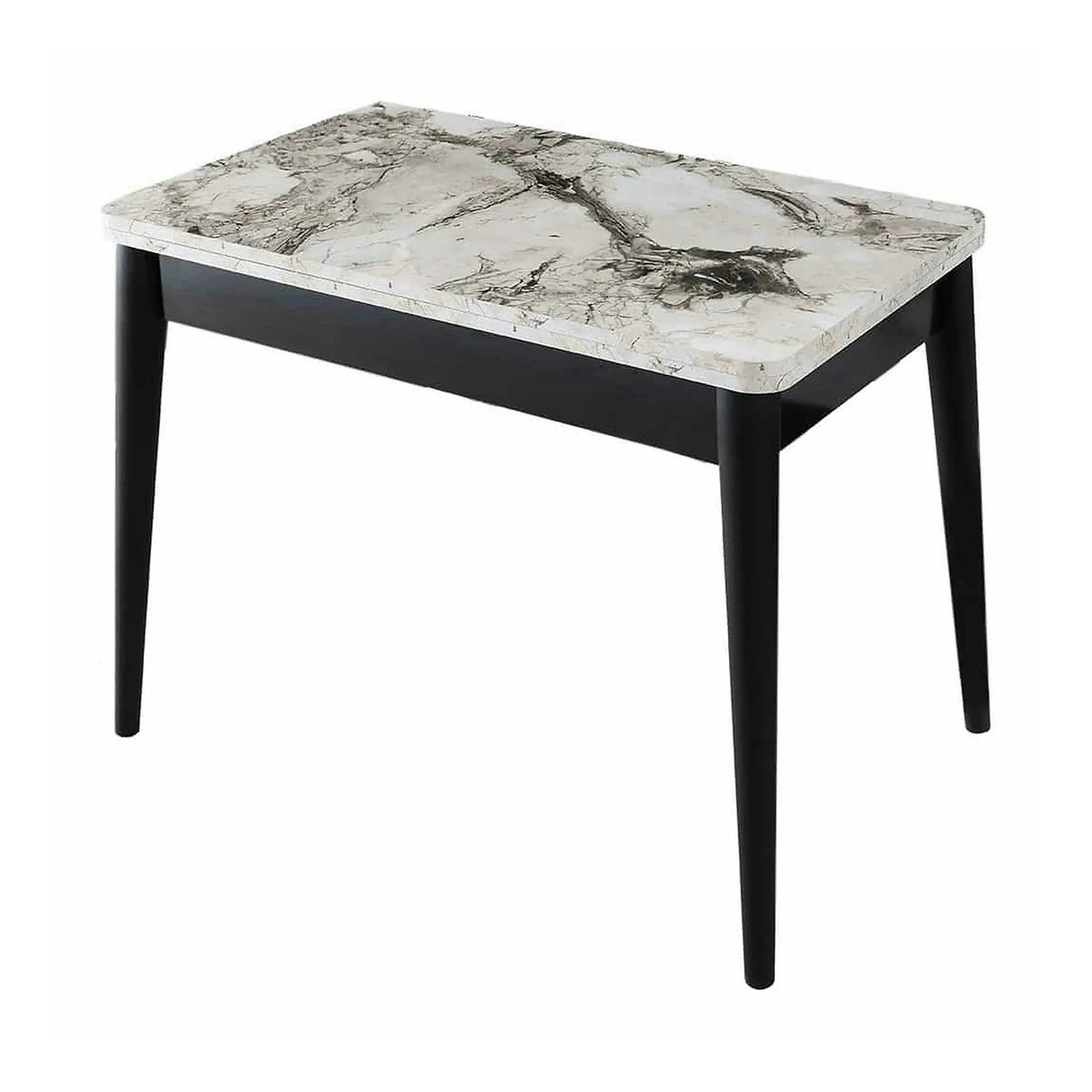 Masa extensibila DOLUNAY 1281, alb cu efect de marmura, PAL melaminat/metal, 100/120x60/100x75 cm