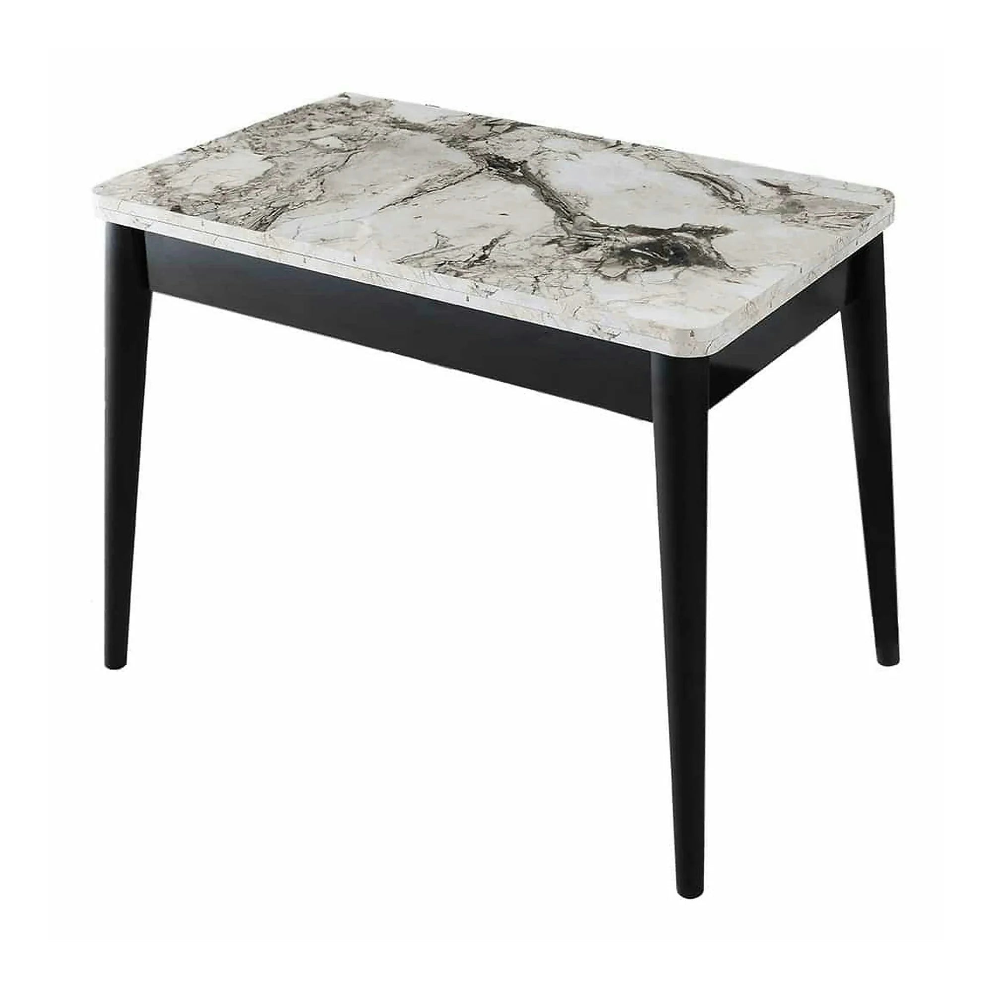 Masa extensibila DOLUNAY 1281, alb cu efect de marmura, PAL melaminat/metal, 100/120x60/100x75 cm