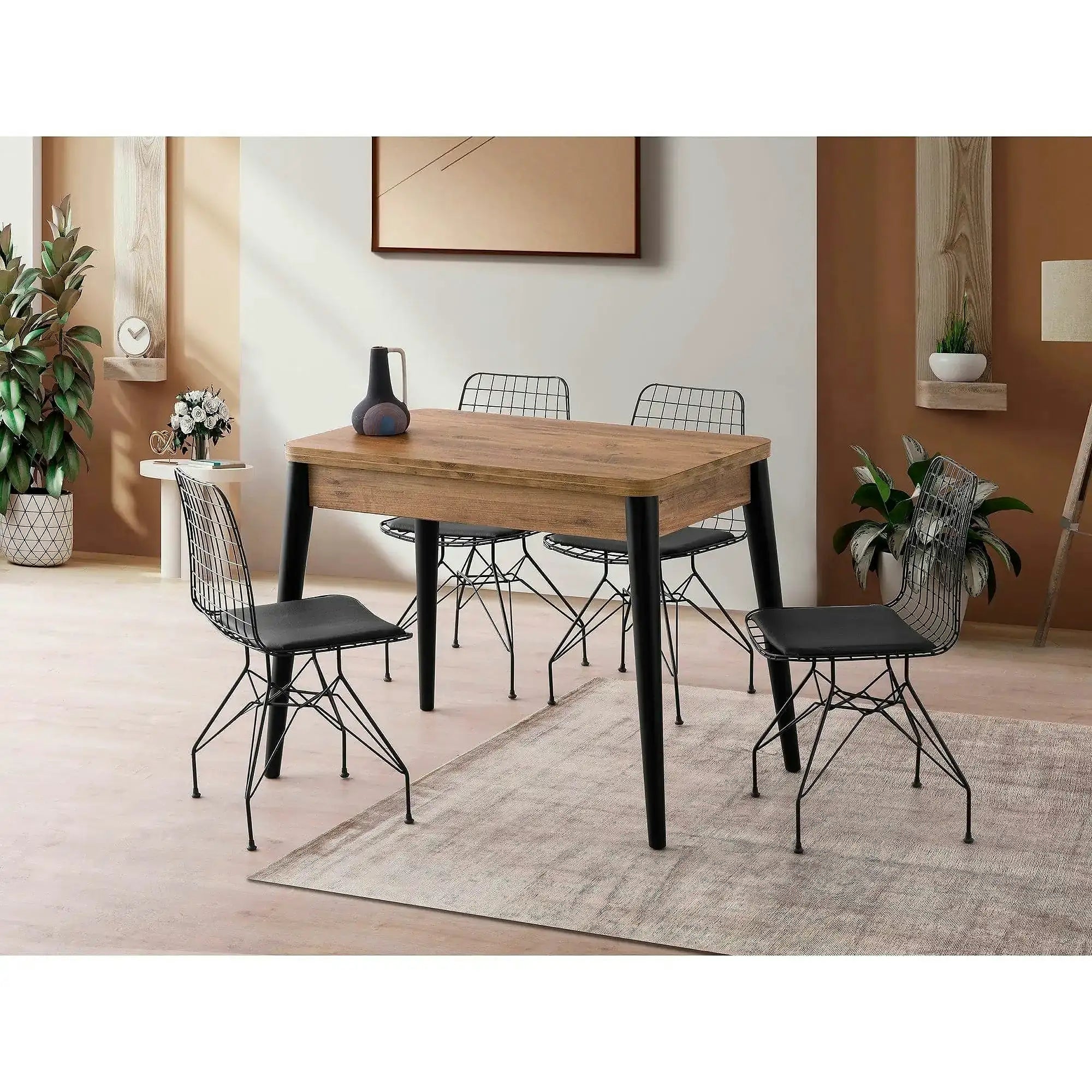 Masa extensibila DOLUNAY 1284, stejar/negru, PAL melaminat, 100/120x60/100x75 cm