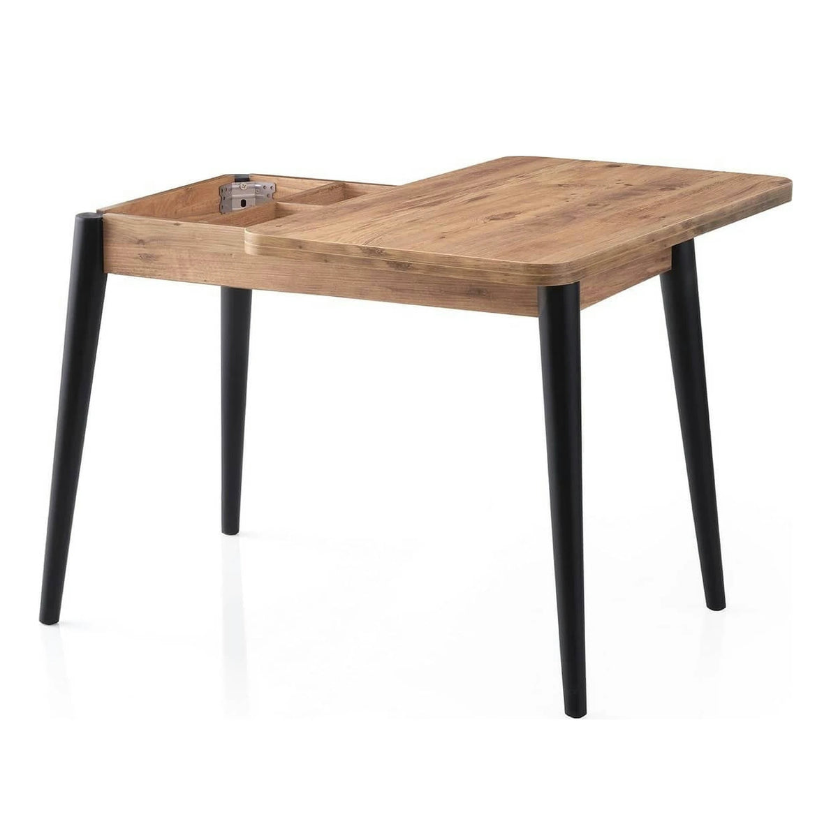 Masa extensibila DOLUNAY 1284, stejar/negru, PAL melaminat, 100/120x60/100x75 cm