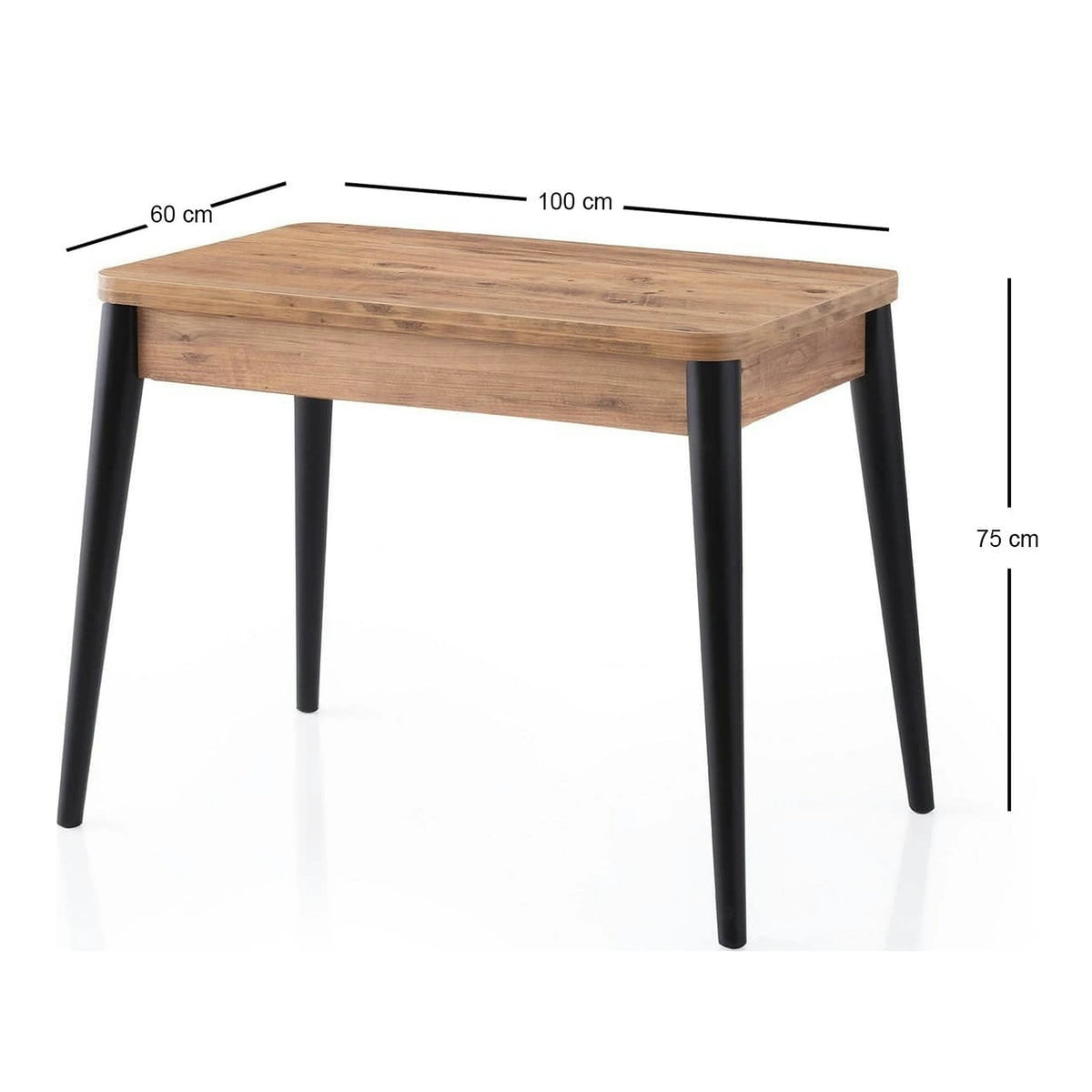 Masa extensibila DOLUNAY 1284, stejar/negru, PAL melaminat, 100/120x60/100x75 cm