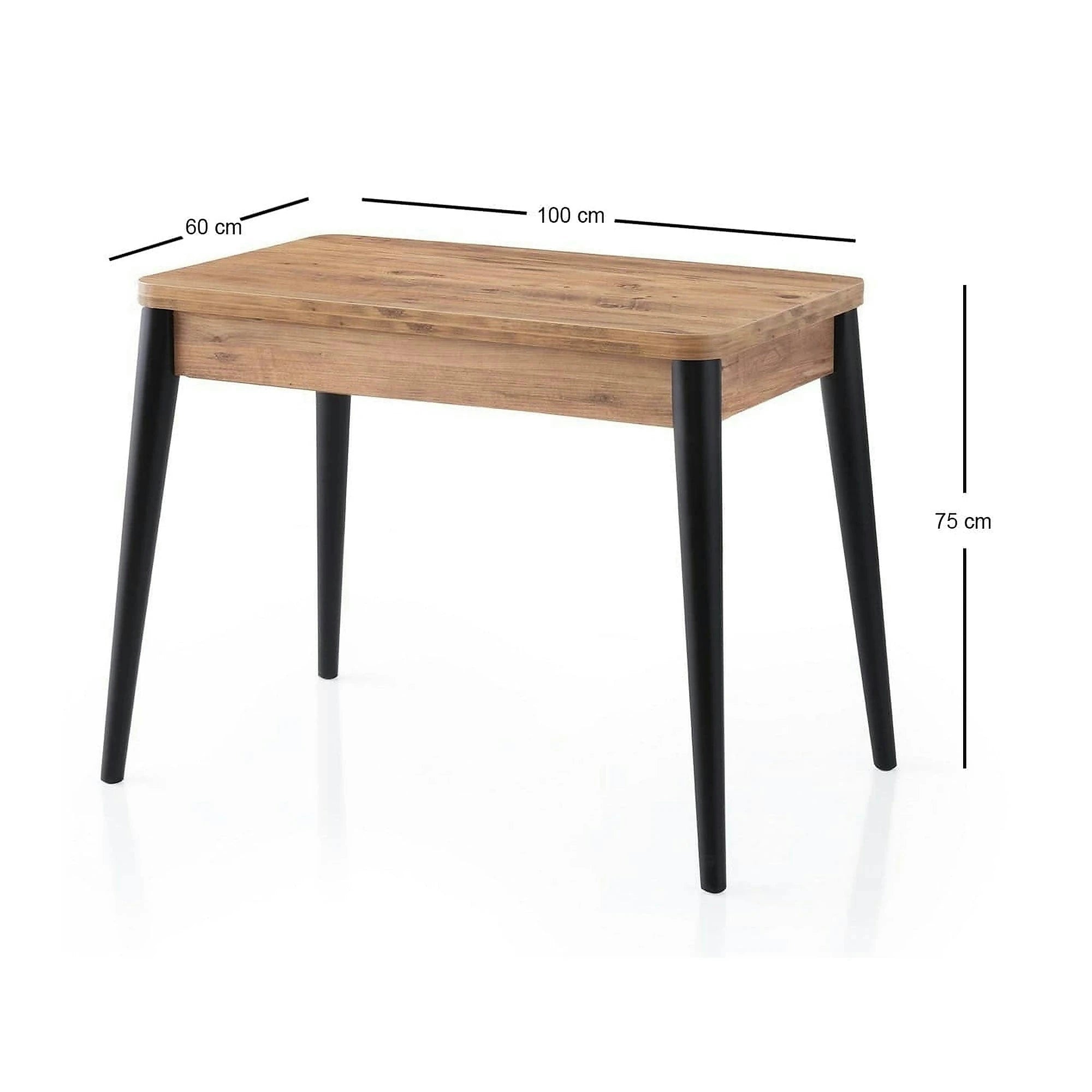 Masa extensibila DOLUNAY 1284, stejar/negru, PAL melaminat, 100/120x60/100x75 cm
