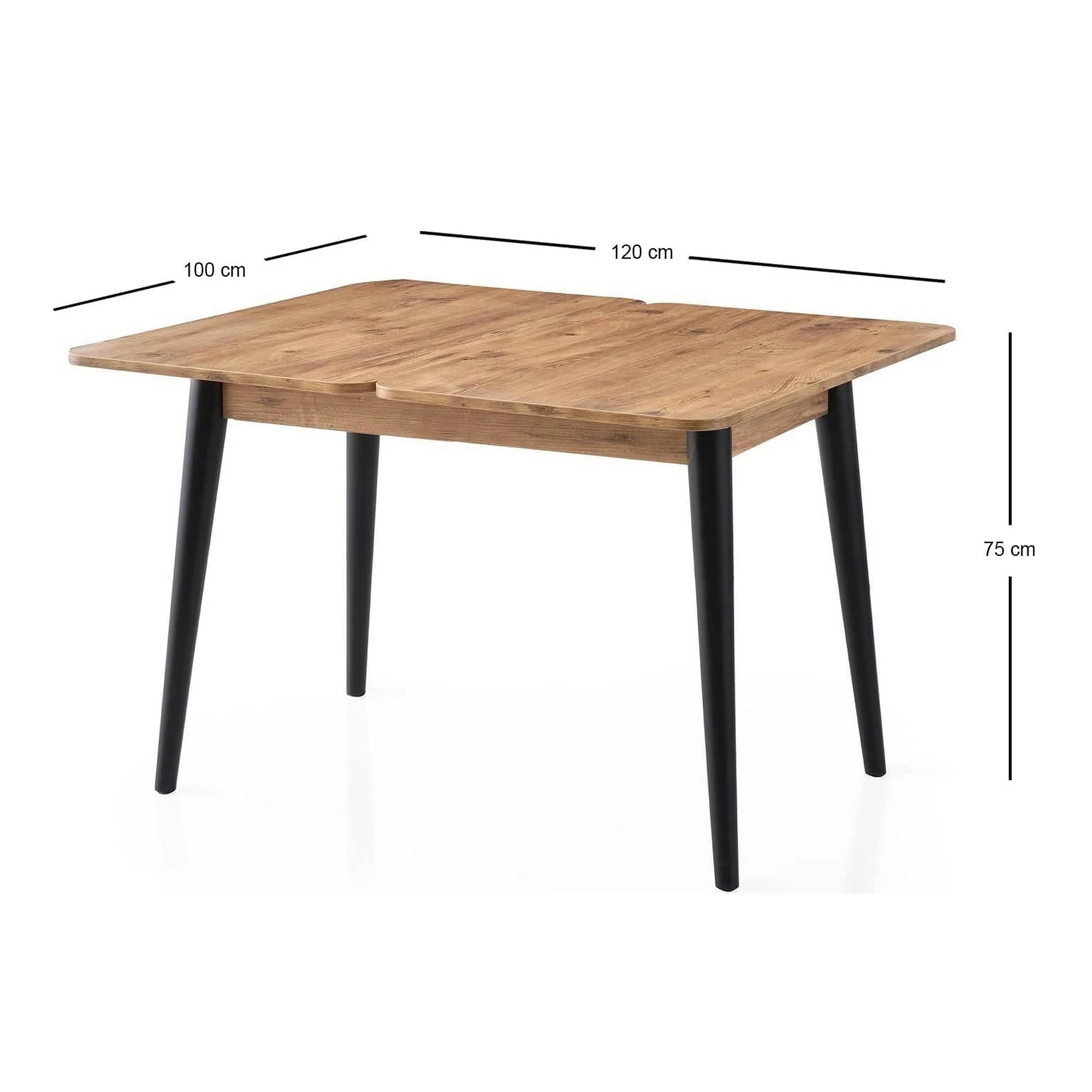 Masa extensibila DOLUNAY 1284, stejar/negru, PAL melaminat, 100/120x60/100x75 cm