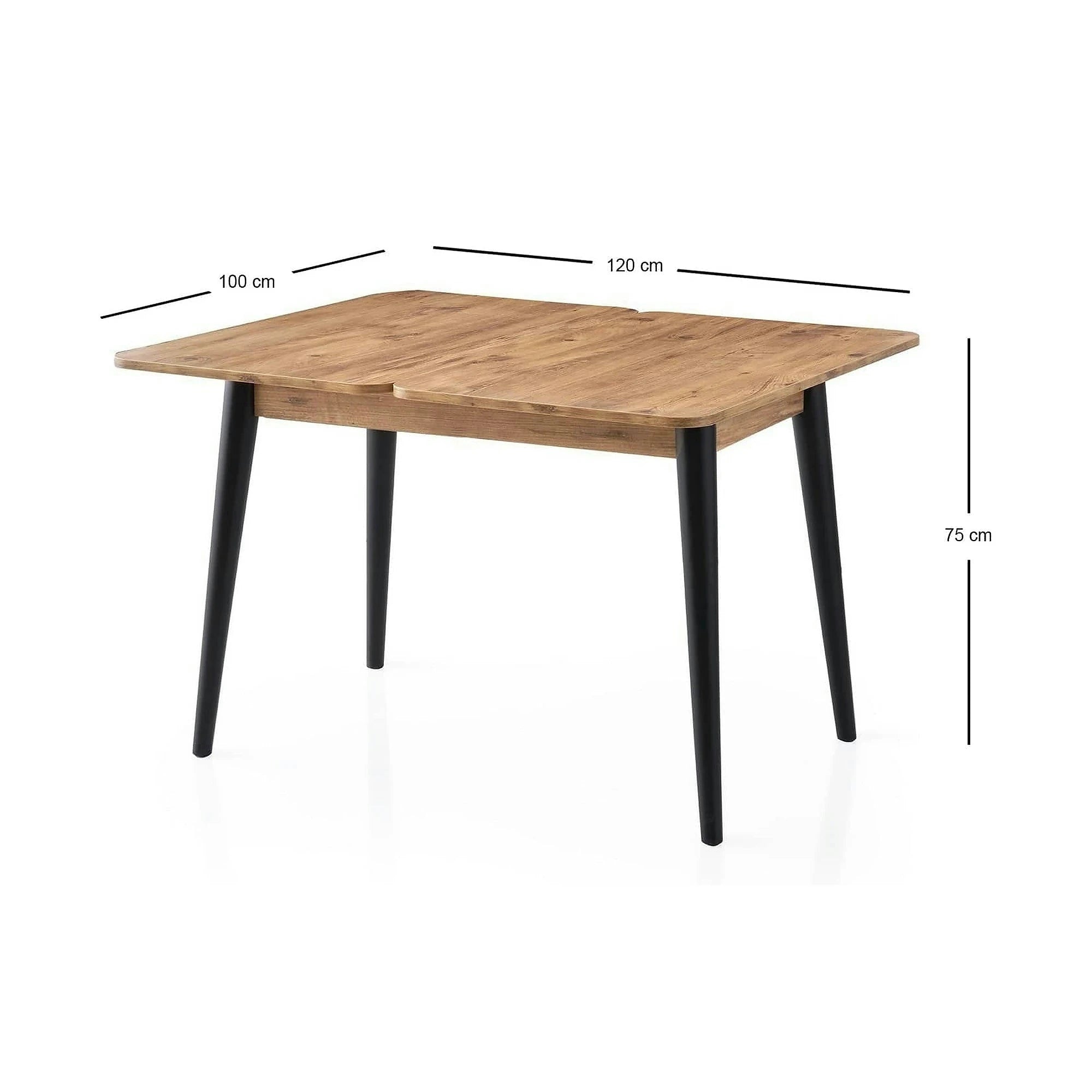 Masa extensibila DOLUNAY 1284, stejar/negru, PAL melaminat, 100/120x60/100x75 cm