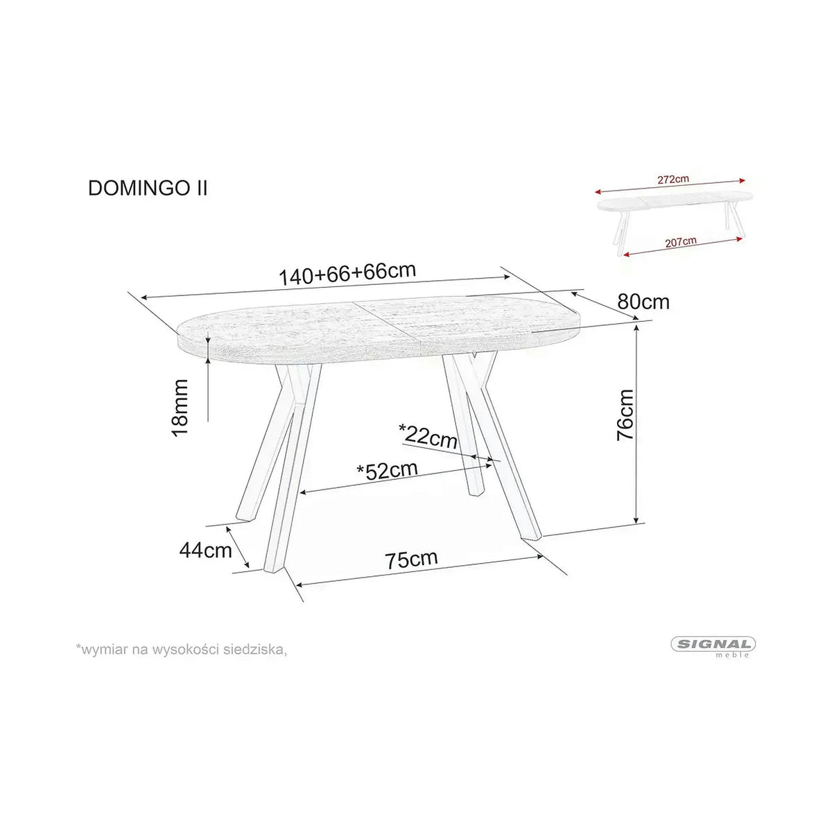 Masa extensibila DOMINGO II, stejar natural/negru, PAL laminat/metal, 140/272x80x76 cm