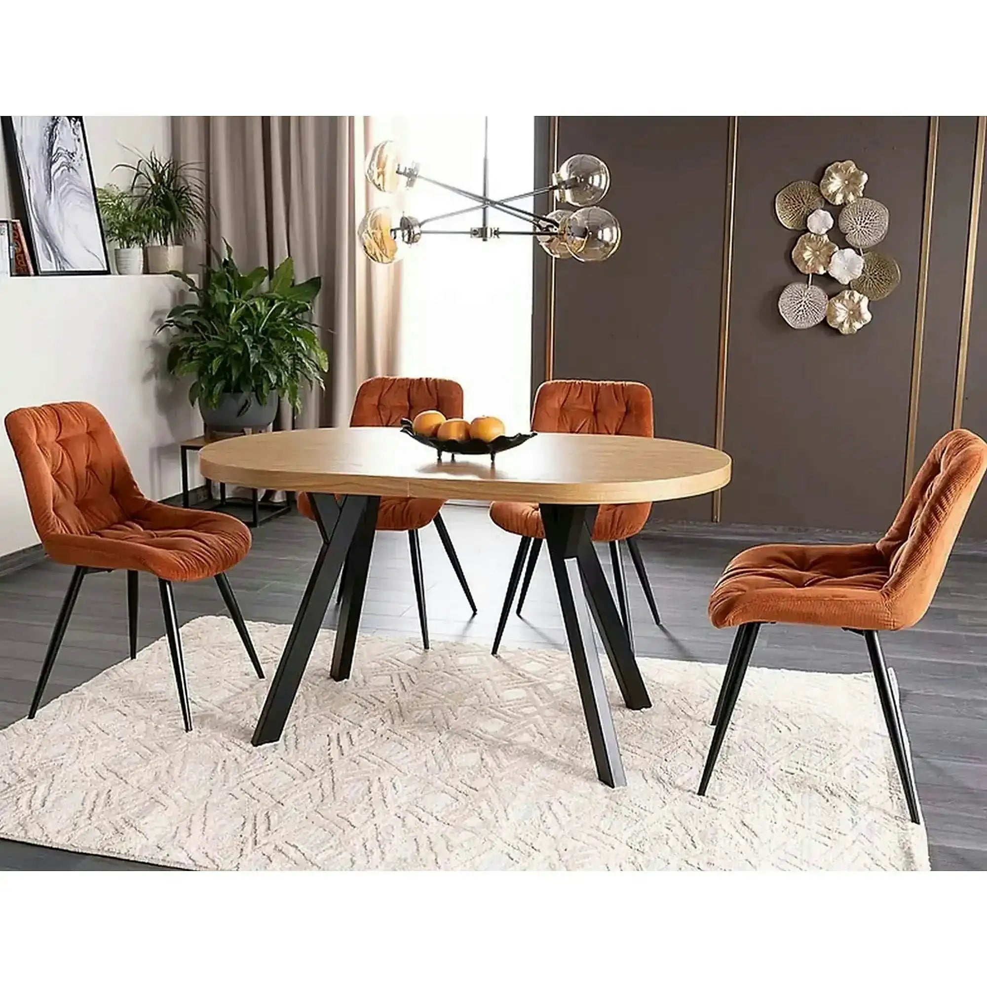 Masa extensibila DOMINGO II, stejar natural/negru, PAL laminat/metal, 140/272x80x76 cm