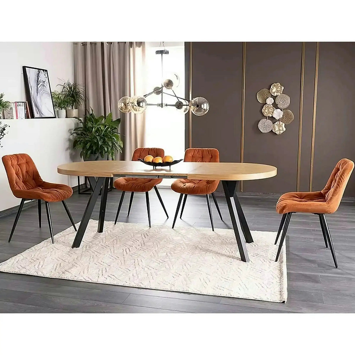 Masa extensibila DOMINGO II, stejar natural/negru, PAL laminat/metal, 140/272x80x76 cm