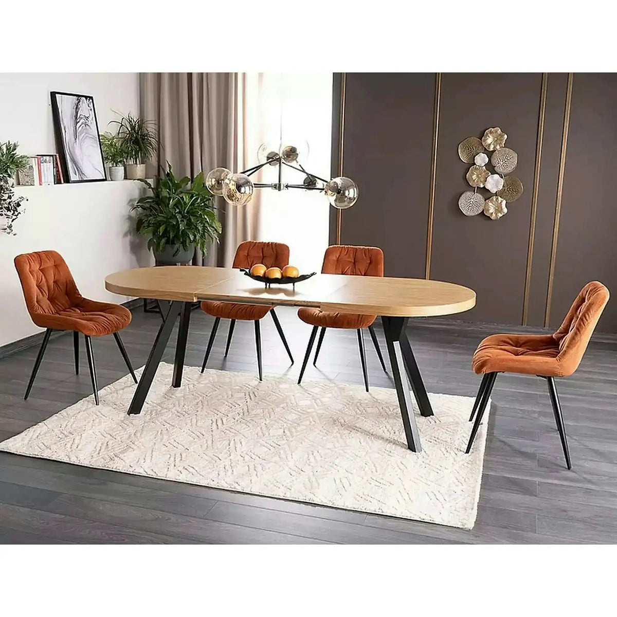 Masa extensibila DOMINGO II, stejar natural/negru, PAL laminat/metal, 140/272x80x76 cm