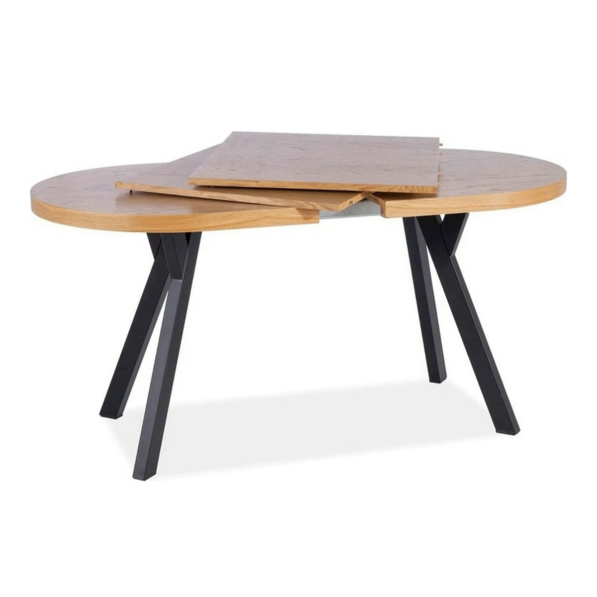Masa extensibila DOMINGO II, stejar natural/negru, PAL laminat/metal, 140/272x80x76 cm