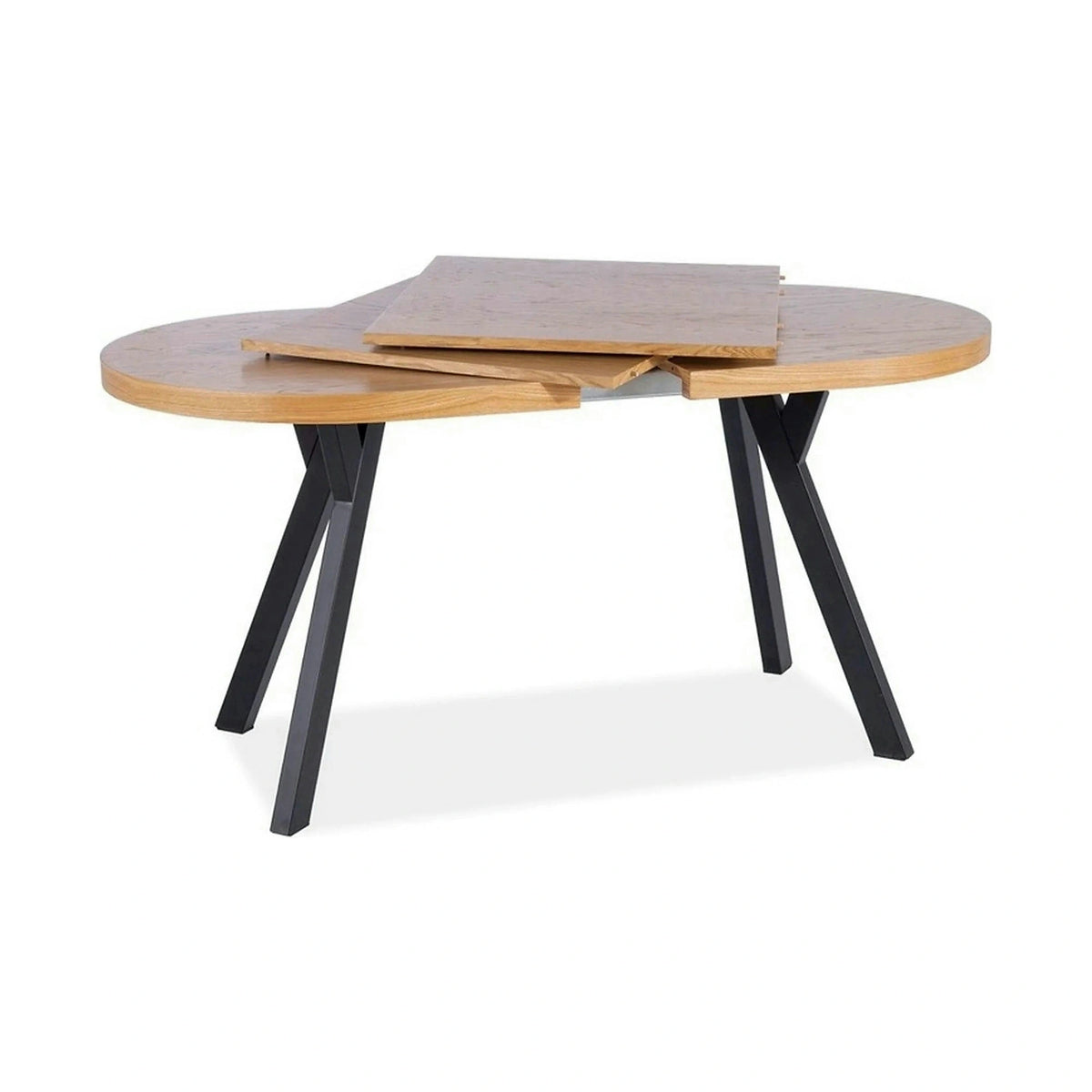 Masa extensibila DOMINGO II, stejar natural/negru, PAL laminat/metal, 140/272x80x76 cm