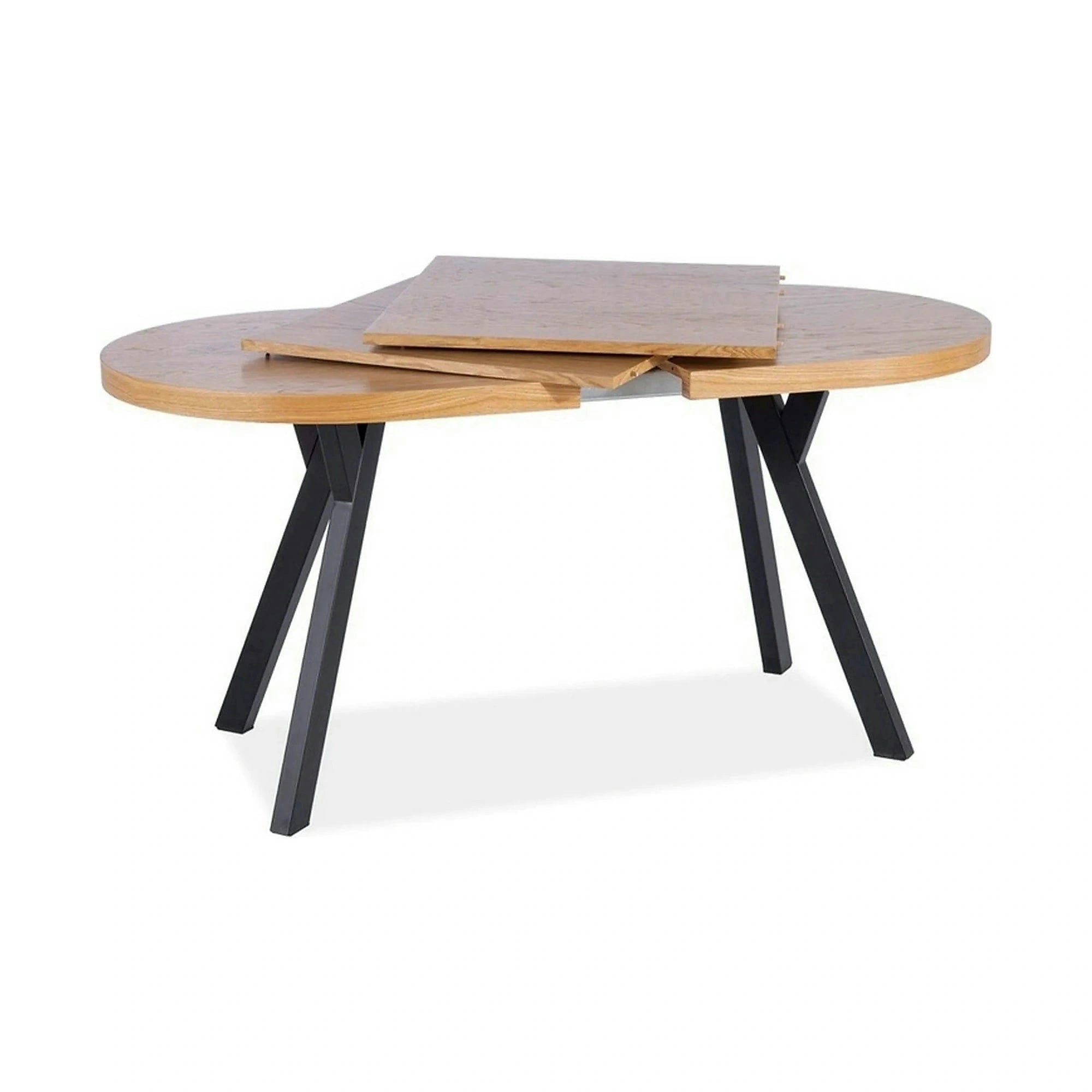 Masa extensibila DOMINGO II, stejar natural/negru, PAL laminat/metal, 140/272x80x76 cm