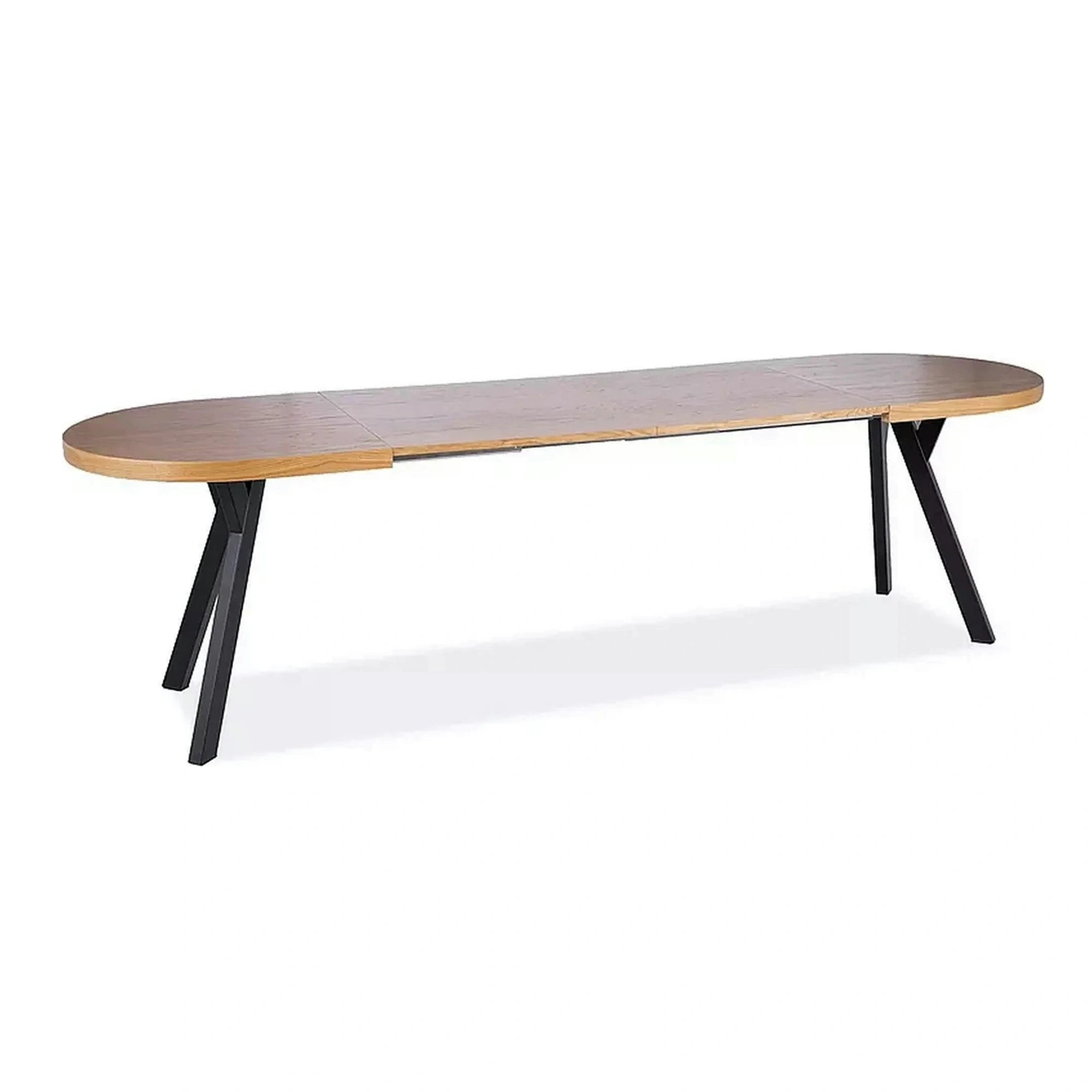 Masa extensibila DOMINGO II, stejar natural/negru, PAL laminat/metal, 140/272x80x76 cm