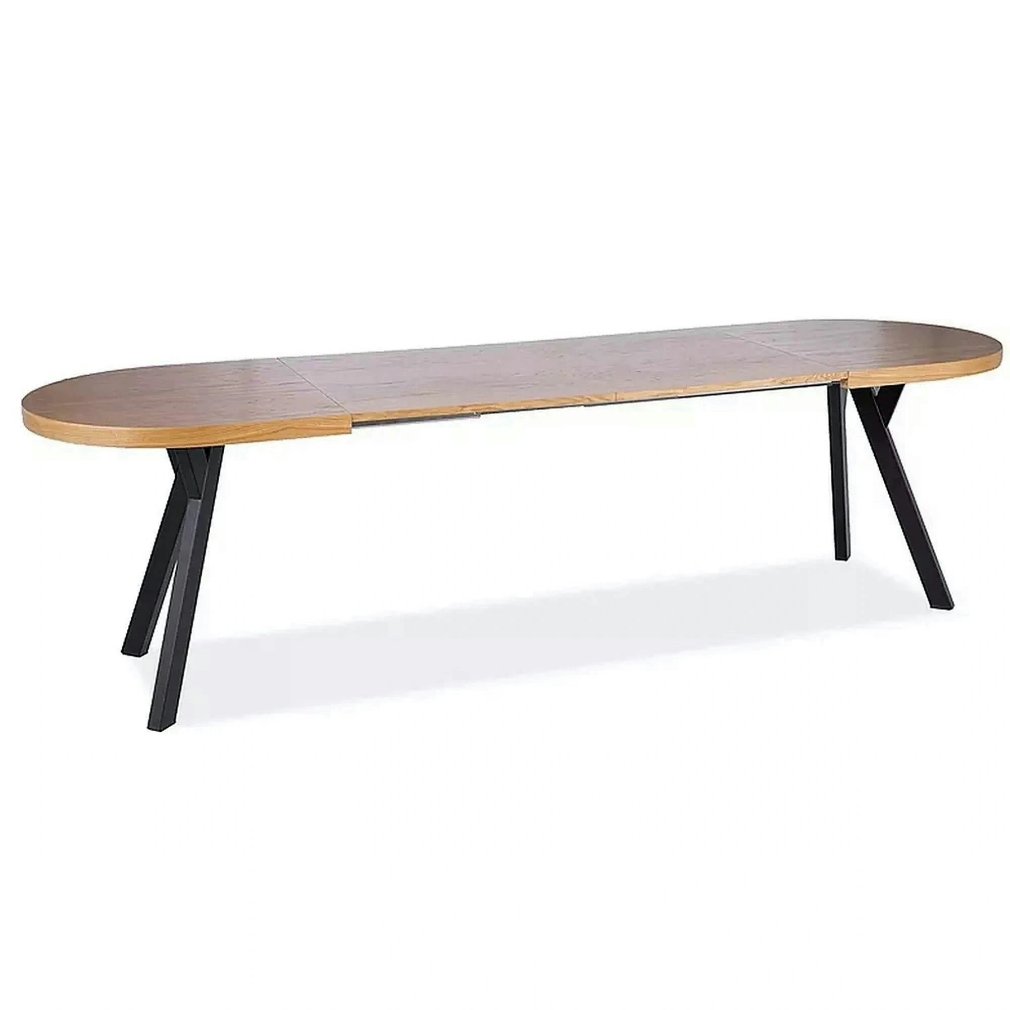 Masa extensibila DOMINGO II, stejar natural/negru, PAL laminat/metal, 140/272x80x76 cm