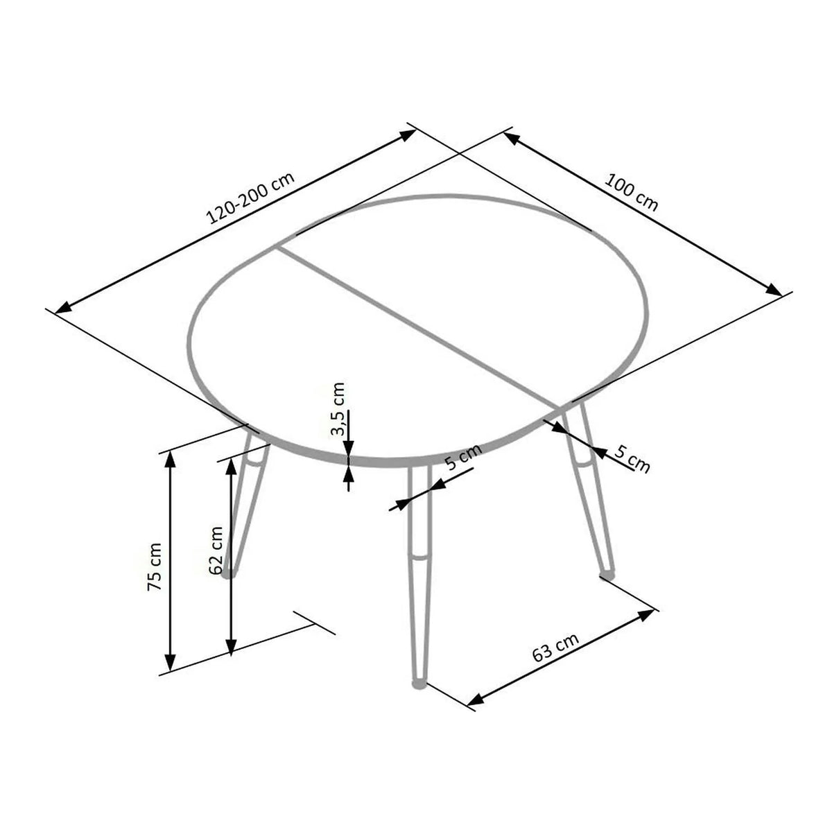 Masa extensibila EDWARD, alb/stejar San Remo, 120/200x100x75 cm
