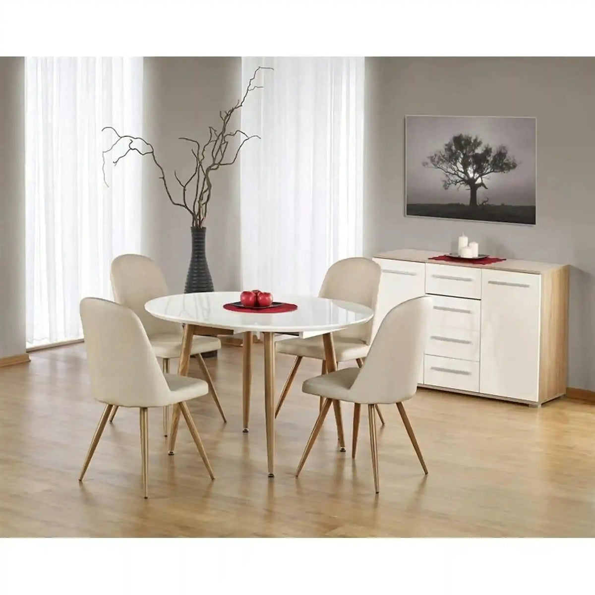 Masa extensibila EDWARD, alb/stejar San Remo, 120/200x100x75 cm