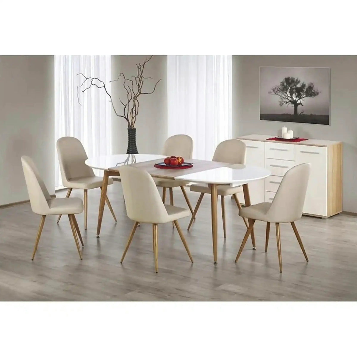 Masa extensibila EDWARD, alb/stejar San Remo, 120/200x100x75 cm