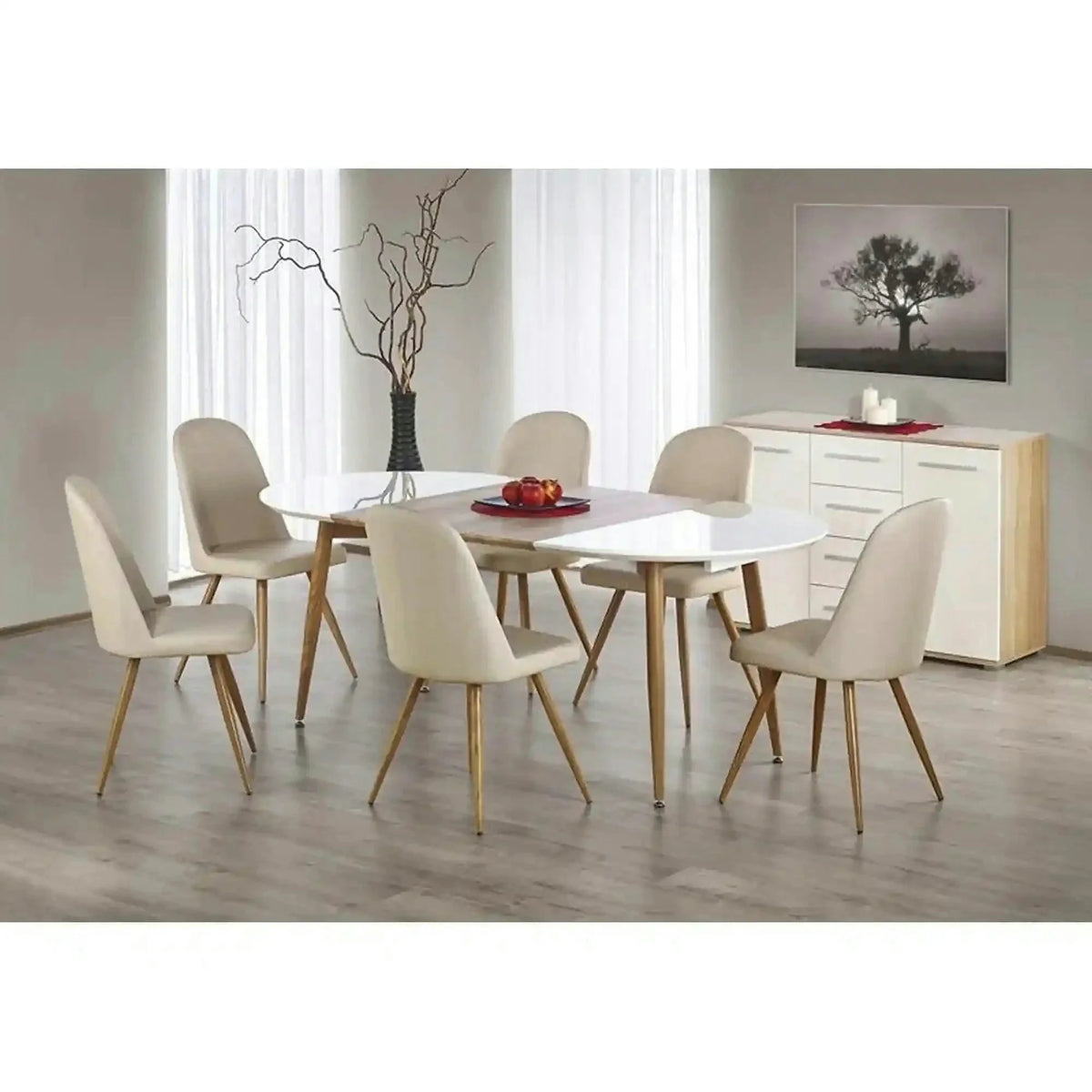 Masa extensibila EDWARD, alb/stejar San Remo, 120/200x100x75 cm