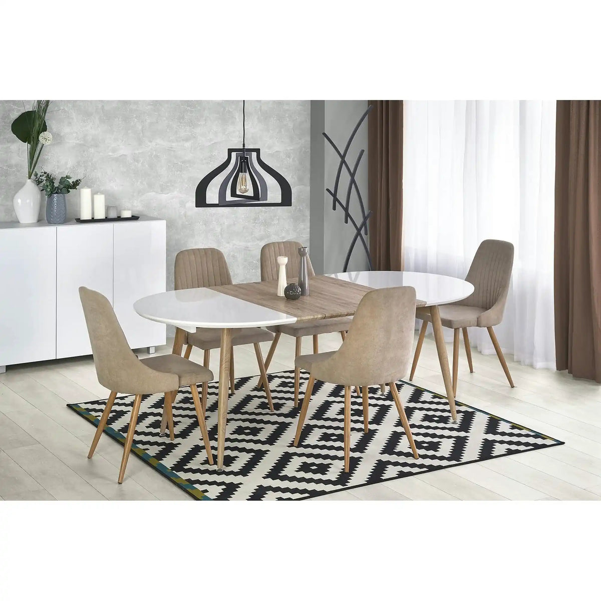 Masa extensibila EDWARD, alb/stejar San Remo, 120/200x100x75 cm