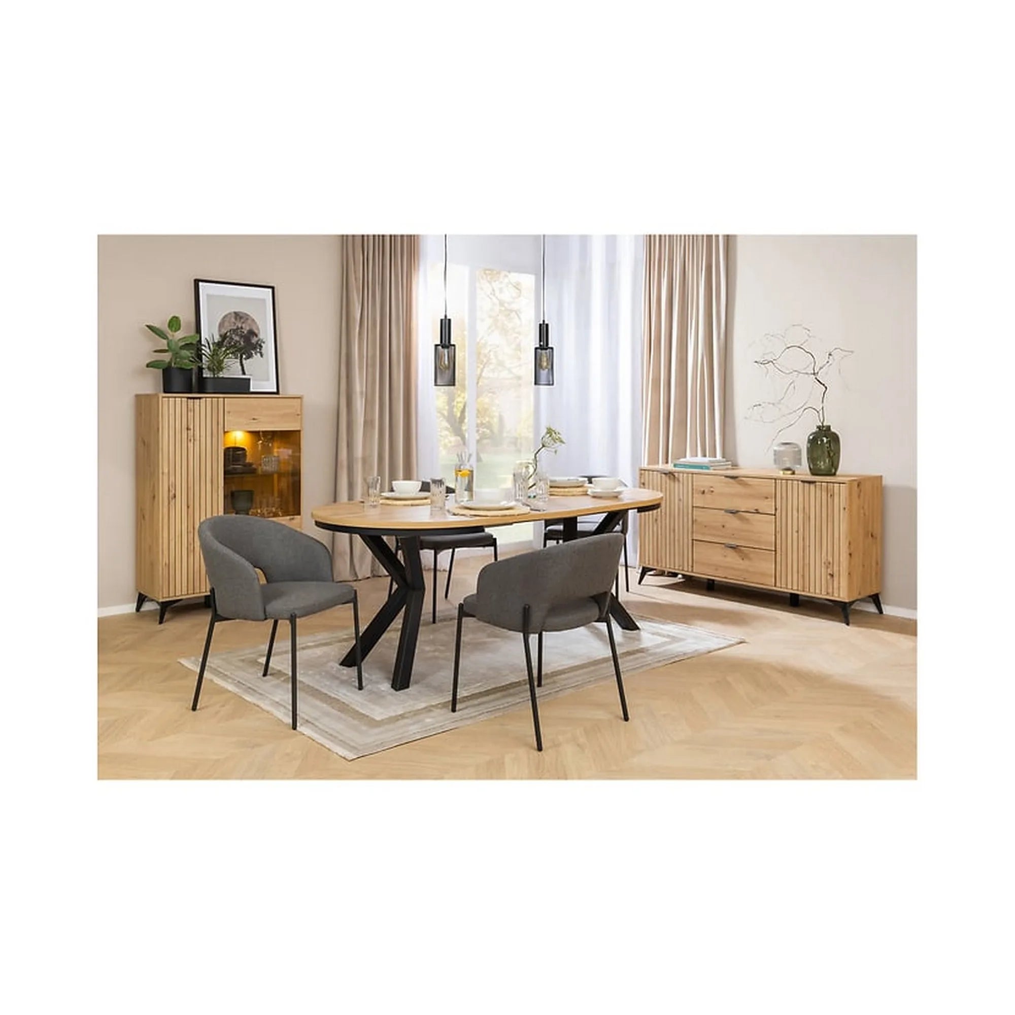 Masa extensibila ELAND, stejar artisan/negru, PAL laminat/metal, 100/200x100x76 cm