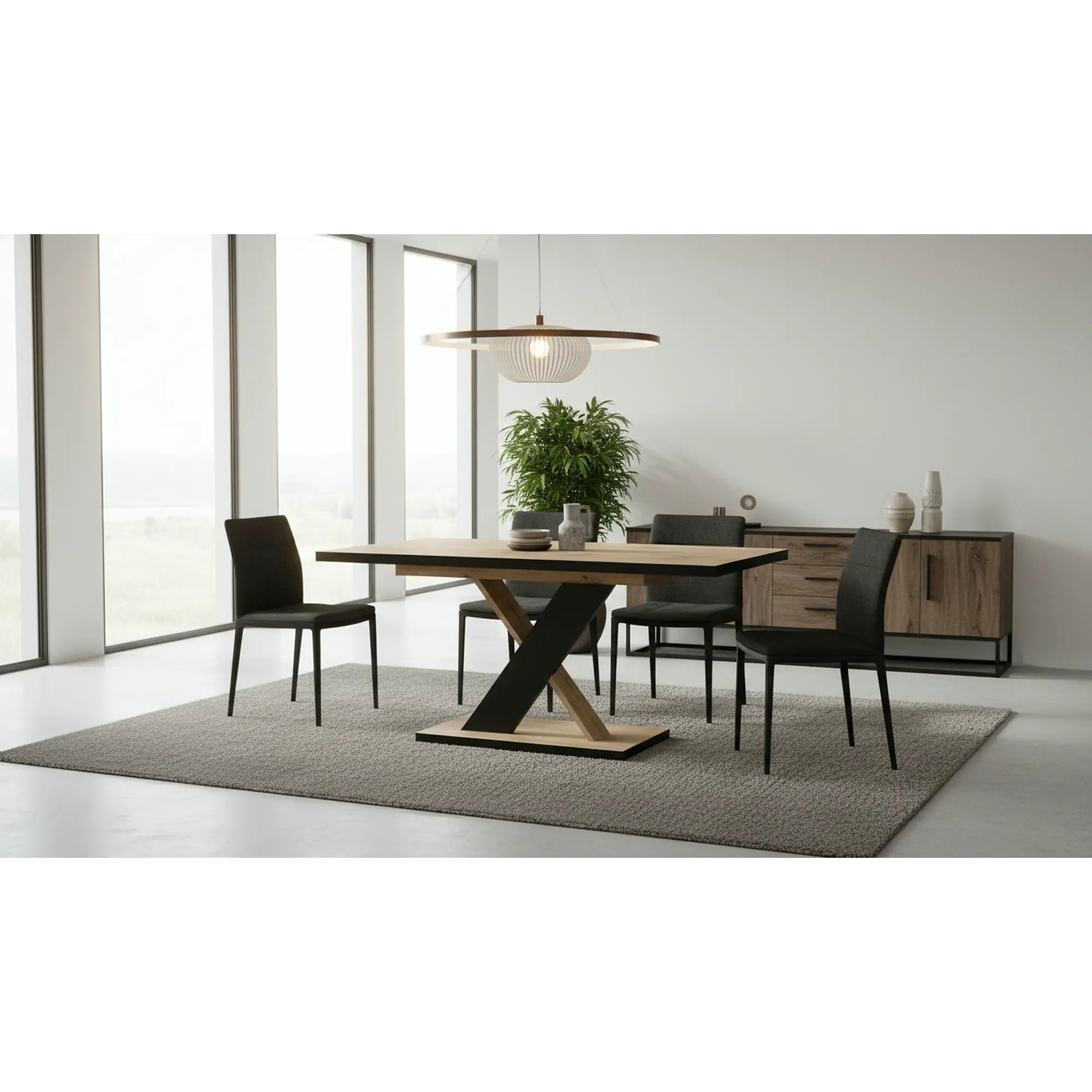 Masa extensibila ERYK, stejar artisan/negru, PAL laminat, 138/178x85x76 cm
