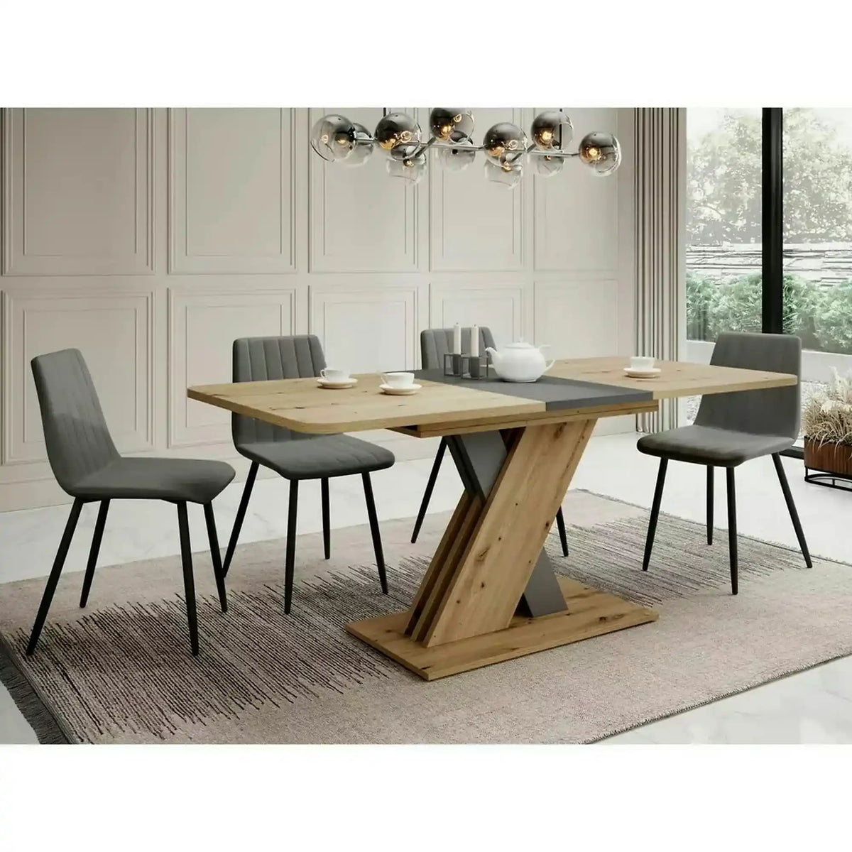 Masa extensibila EXEL, stejar artisan/gri antracit, PAL laminat, 140/180x85x76 cm